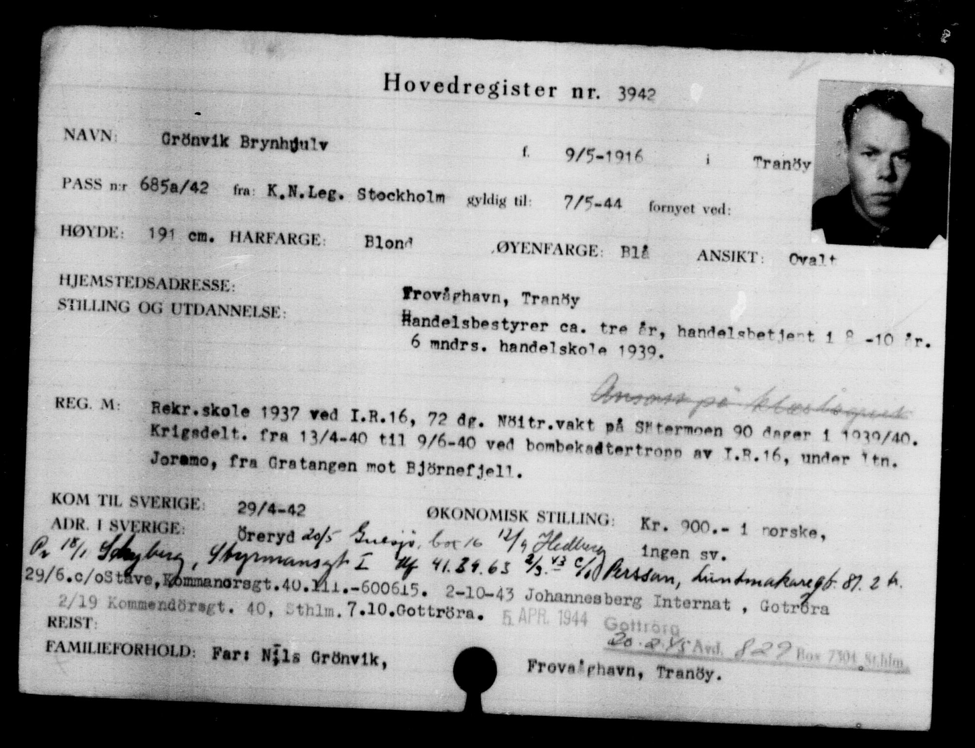Den Kgl. Norske Legasjons Flyktningskontor, AV/RA-S-6753/V/Va/L0004: Kjesäterkartoteket.  Flyktningenr. 3496-6610, 1940-1945, s. 525