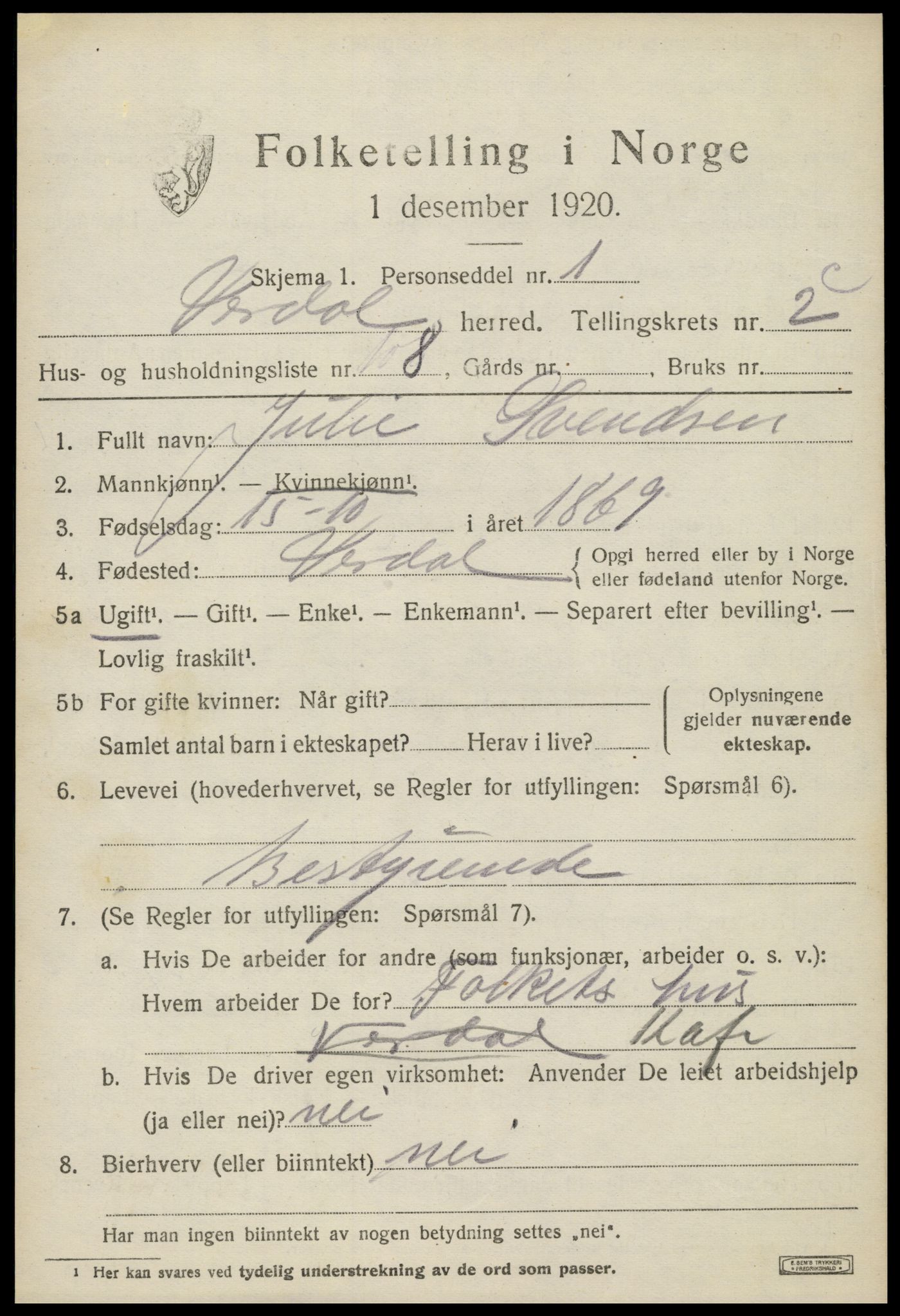 SAT, Folketelling 1920 for 1721 Verdal herred, 1920, s. 5579