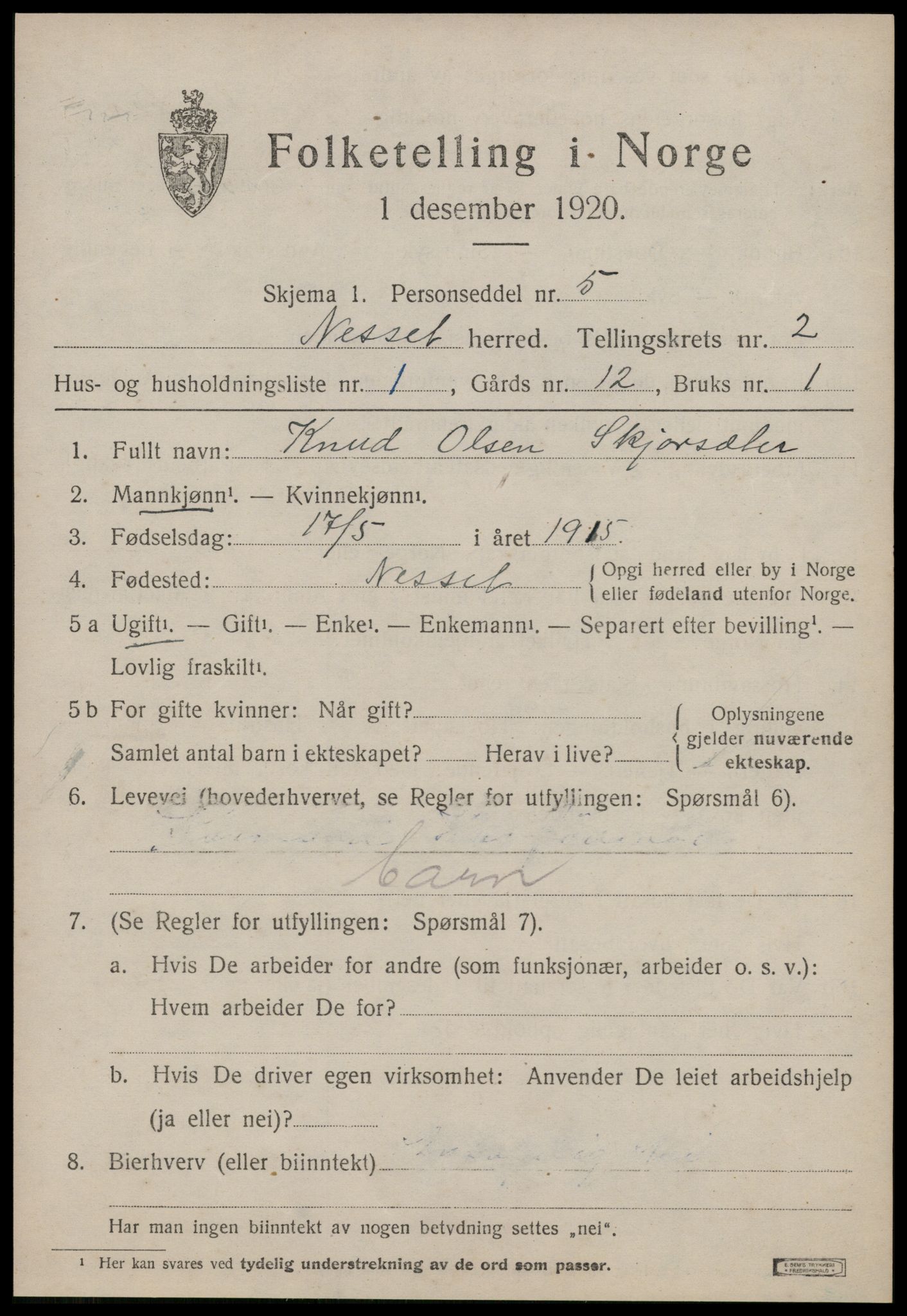 SAT, Folketelling 1920 for 1543 Nesset herred, 1920, s. 998