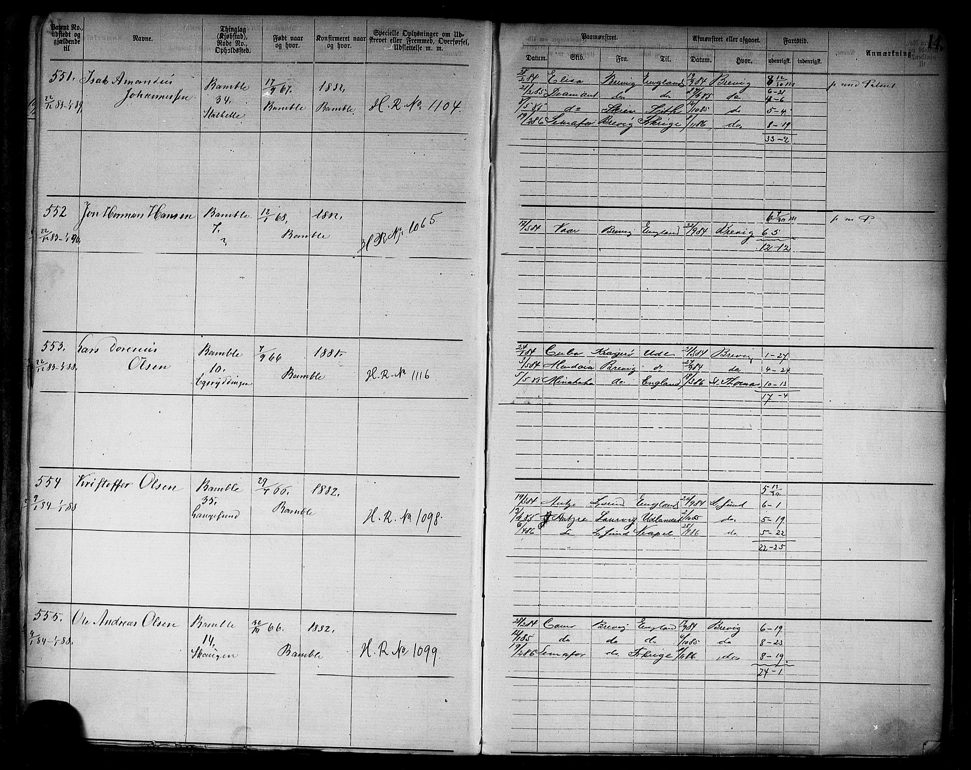 Langesund innrulleringskontor, AV/SAKO-A-831/F/Fb/L0004: Annotasjonsrulle, 1880-1911, s. 16
