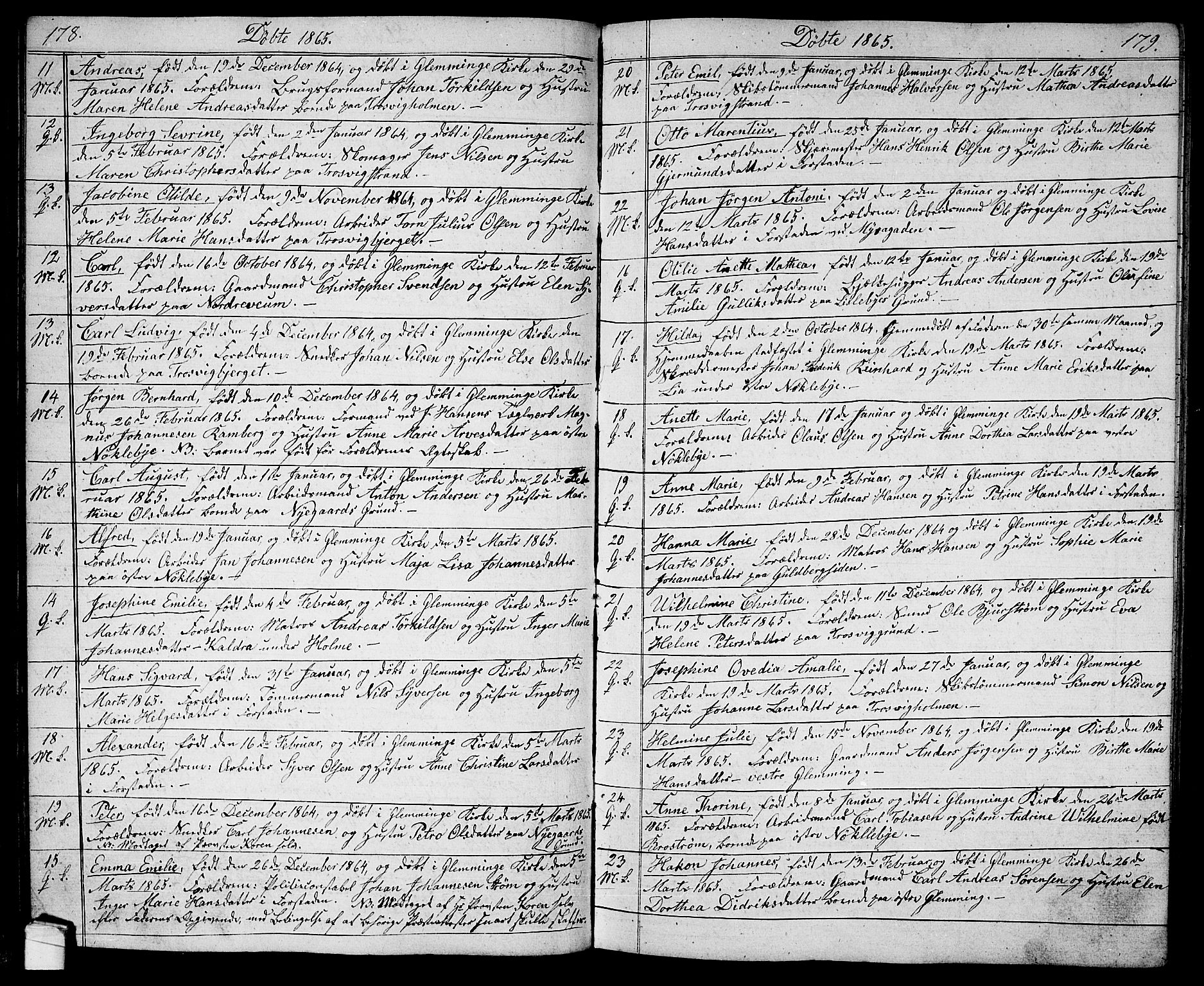 Glemmen prestekontor Kirkebøker, AV/SAO-A-10908/G/Ga/L0003: Klokkerbok nr. 3, 1852-1866, s. 178-179