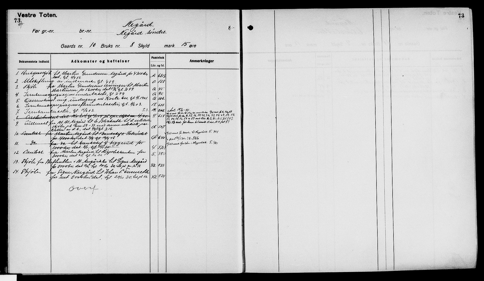 Toten tingrett, SAH/TING-006/H/Ha/Haa/L0040: Panteregister nr. 40, 1925, s. 73