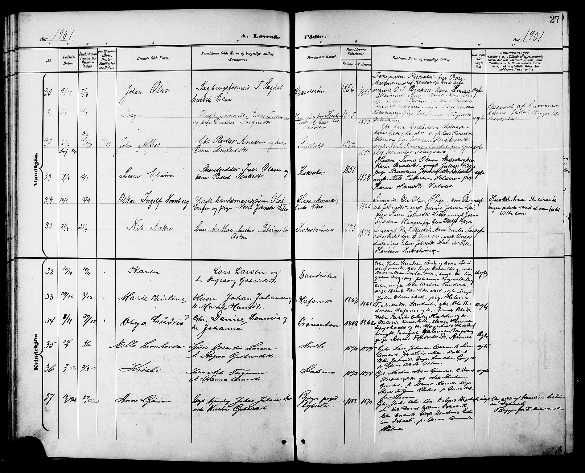 Ministerialprotokoller, klokkerbøker og fødselsregistre - Sør-Trøndelag, AV/SAT-A-1456/630/L0505: Klokkerbok nr. 630C03, 1899-1914, s. 27