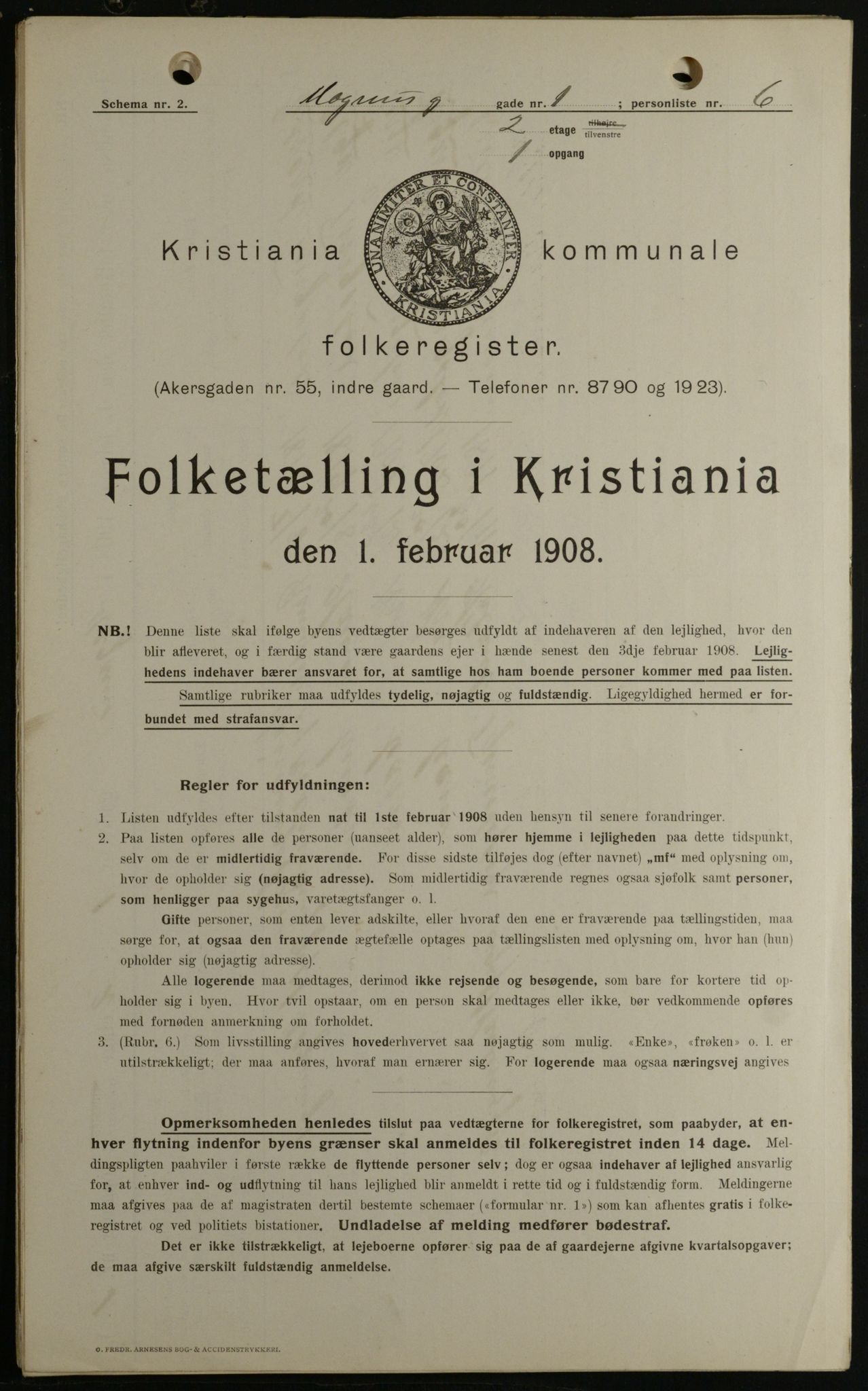 OBA, Kommunal folketelling 1.2.1908 for Kristiania kjøpstad, 1908, s. 53002