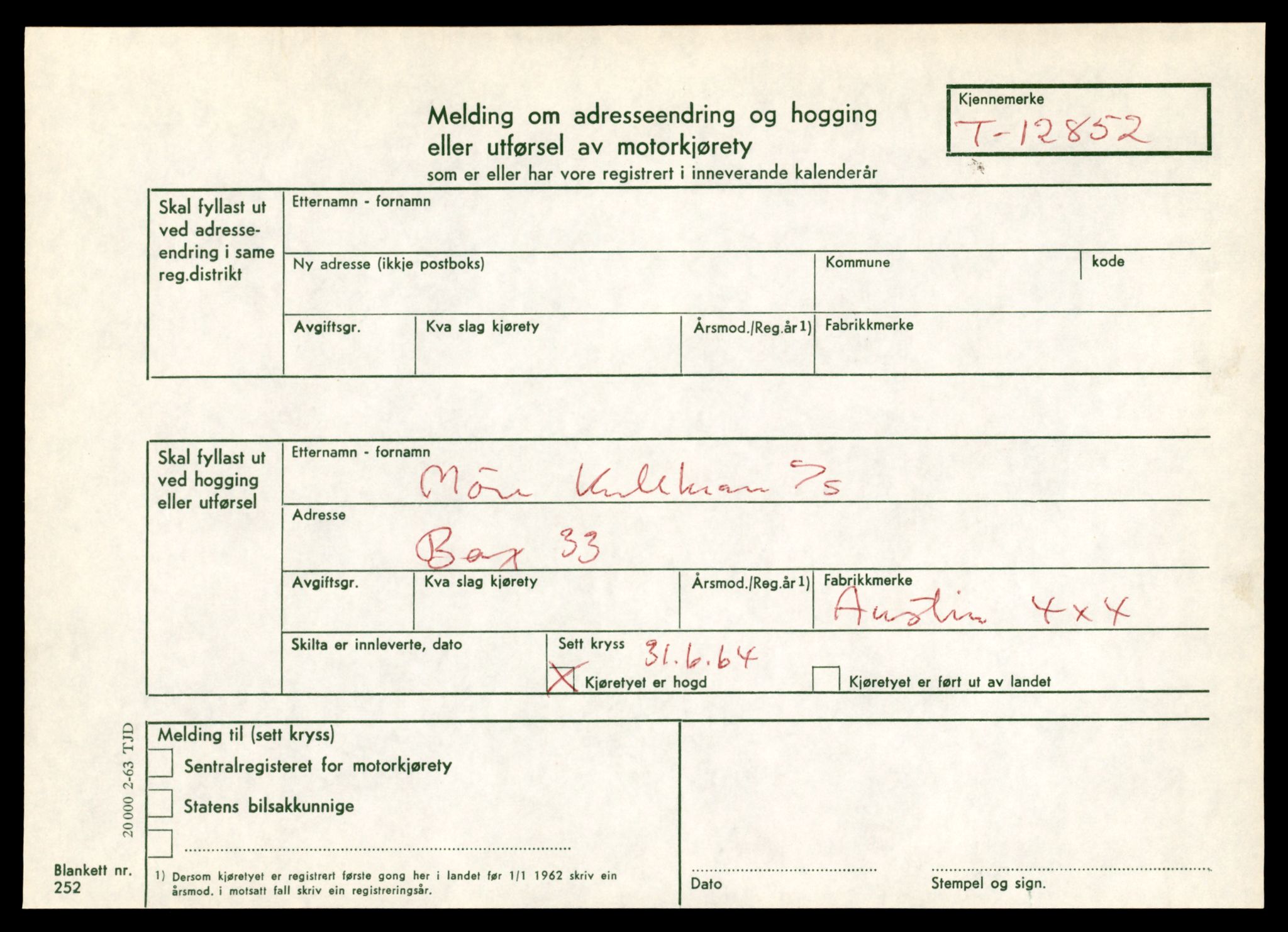 Møre og Romsdal vegkontor - Ålesund trafikkstasjon, AV/SAT-A-4099/F/Fe/L0036: Registreringskort for kjøretøy T 12831 - T 13030, 1927-1998, s. 431