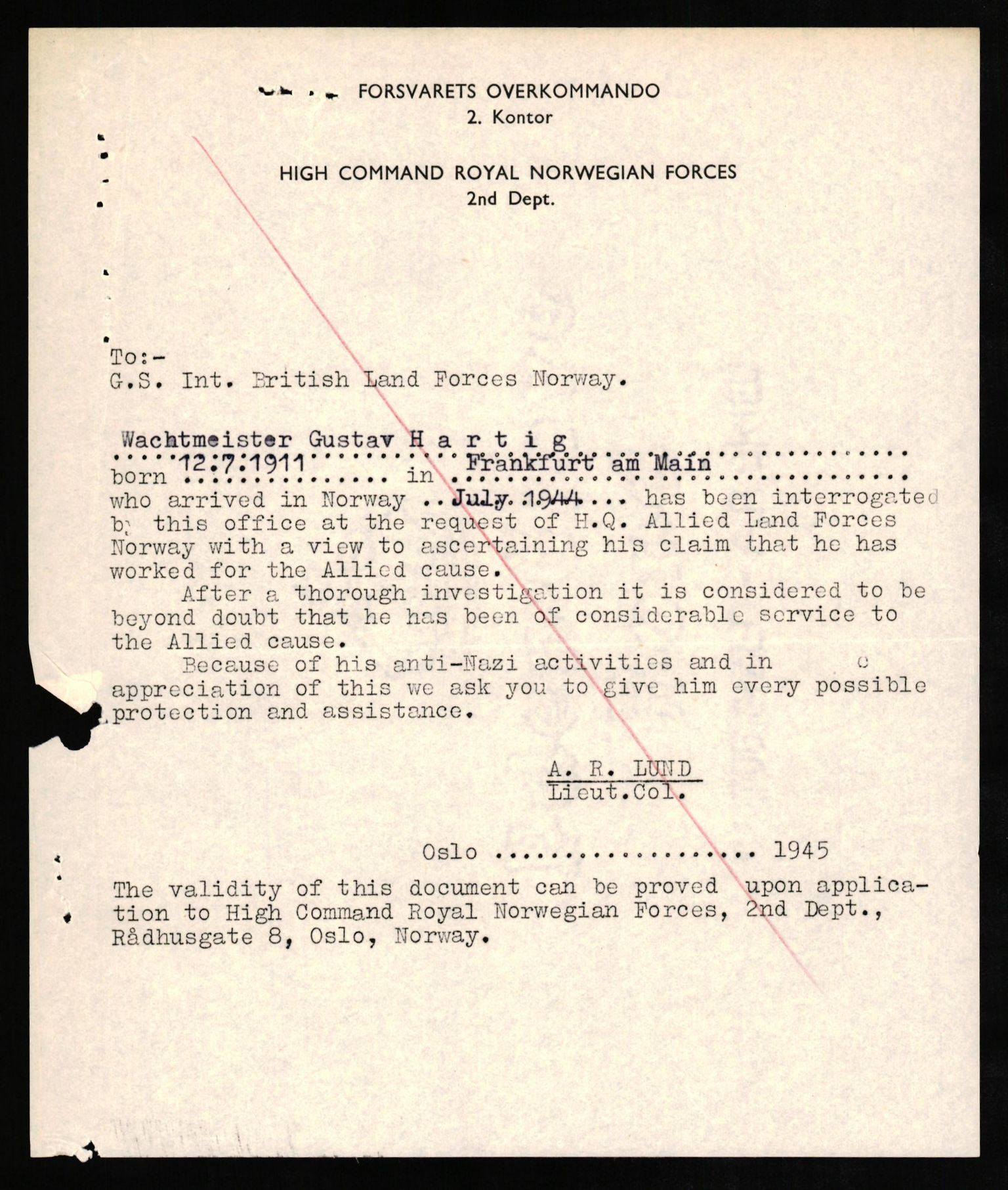Forsvaret, Forsvarets overkommando II, AV/RA-RAFA-3915/D/Db/L0012: CI Questionaires. Tyske okkupasjonsstyrker i Norge. Tyskere., 1945-1946, s. 71