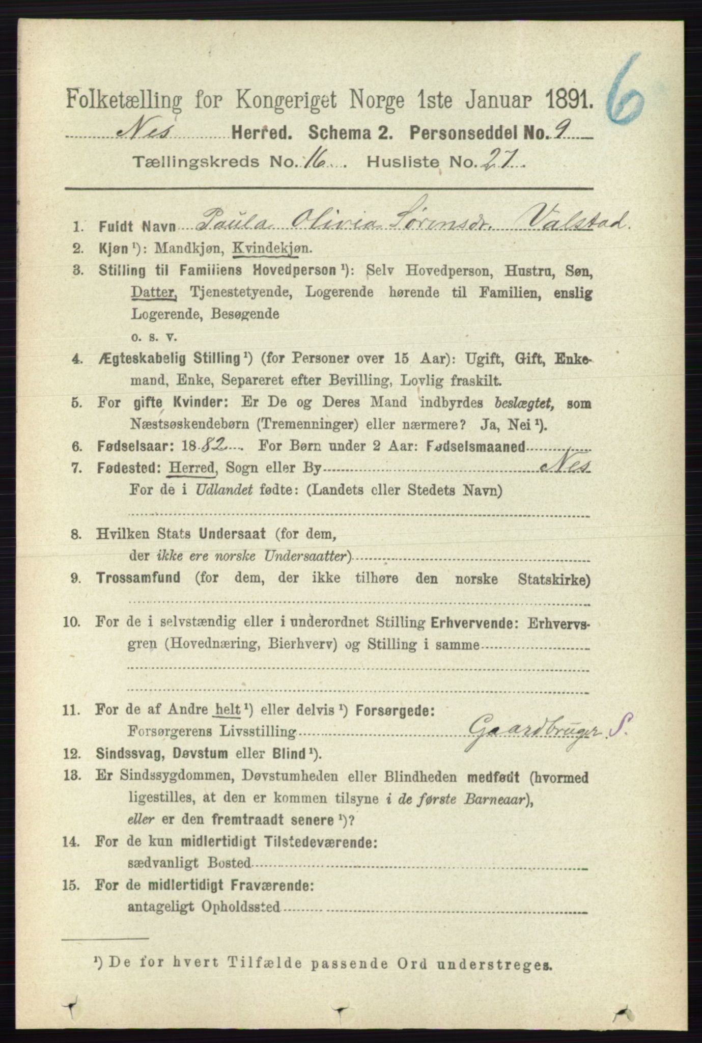 RA, Folketelling 1891 for 0236 Nes herred, 1891, s. 9718