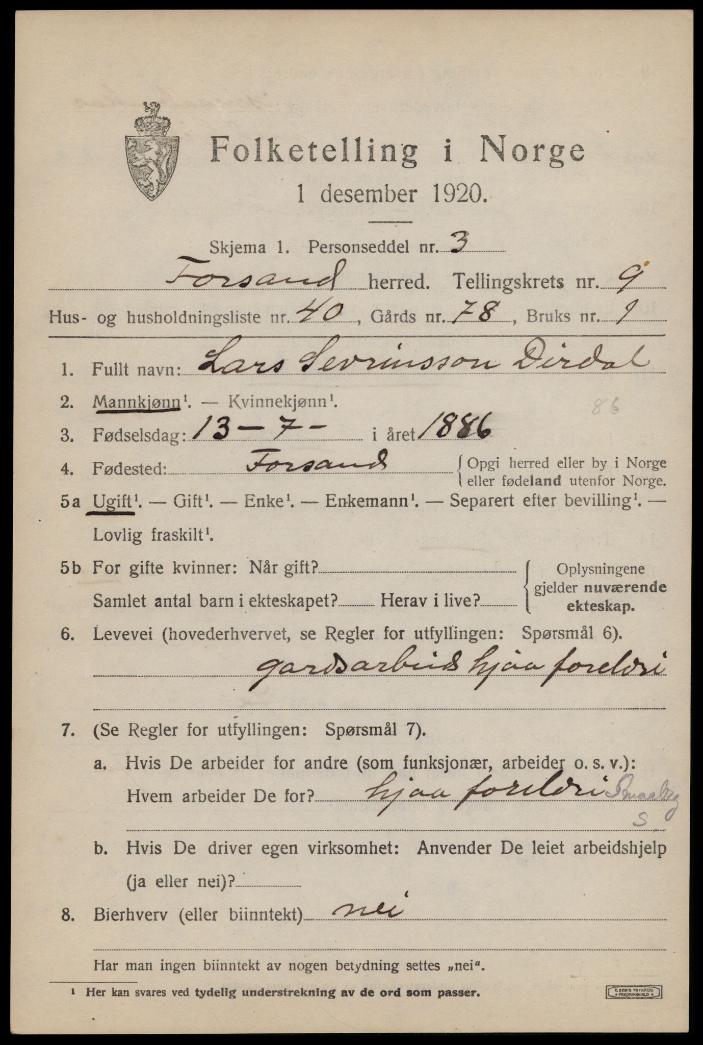 SAST, Folketelling 1920 for 1129 Forsand herred, 1920, s. 4441