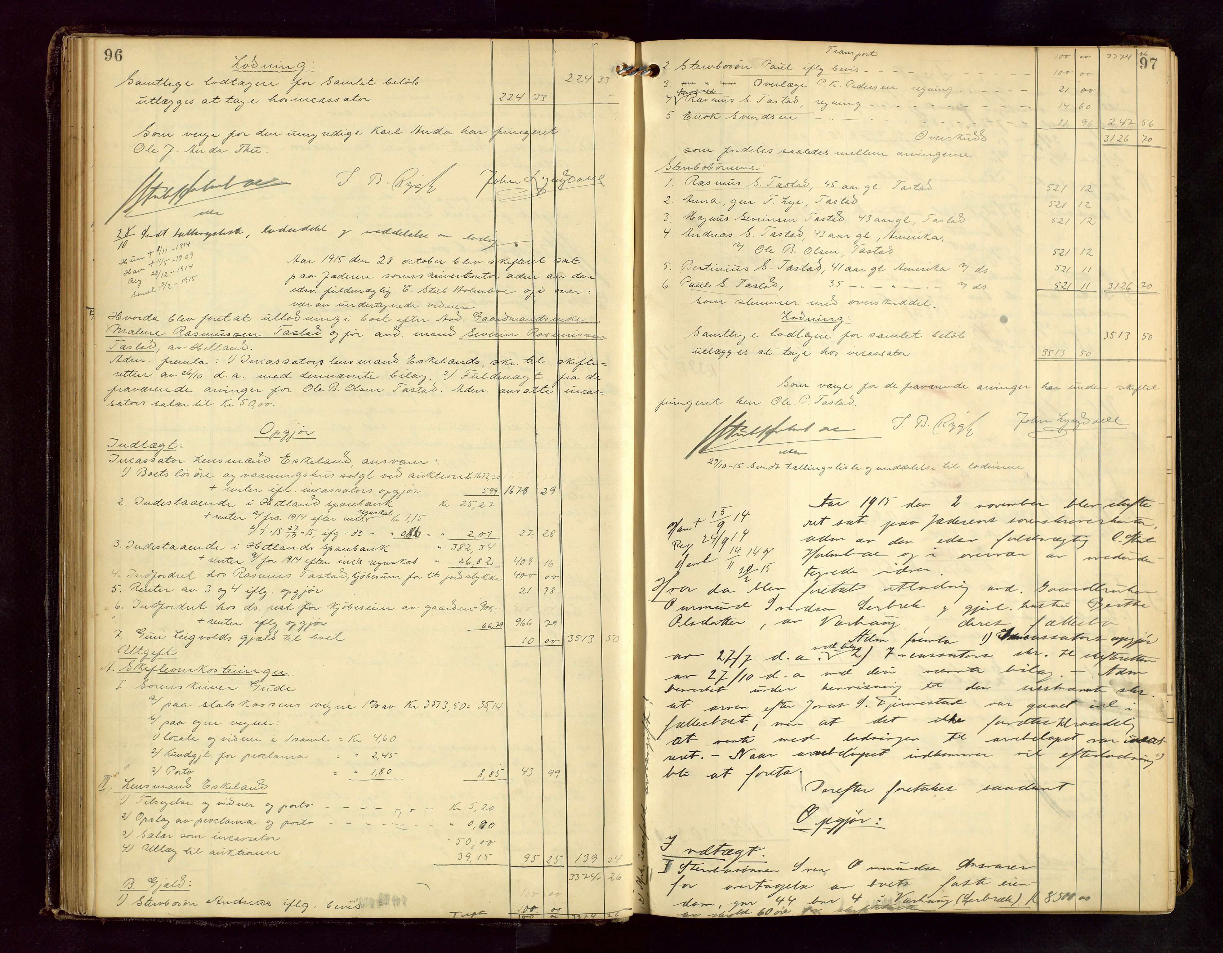 Jæren sorenskriveri, AV/SAST-A-100310/01/5/50/50BB/L0008: SKIFTEUTLODNINGSPROTOKOLL, 1914-1920, s. 96-97
