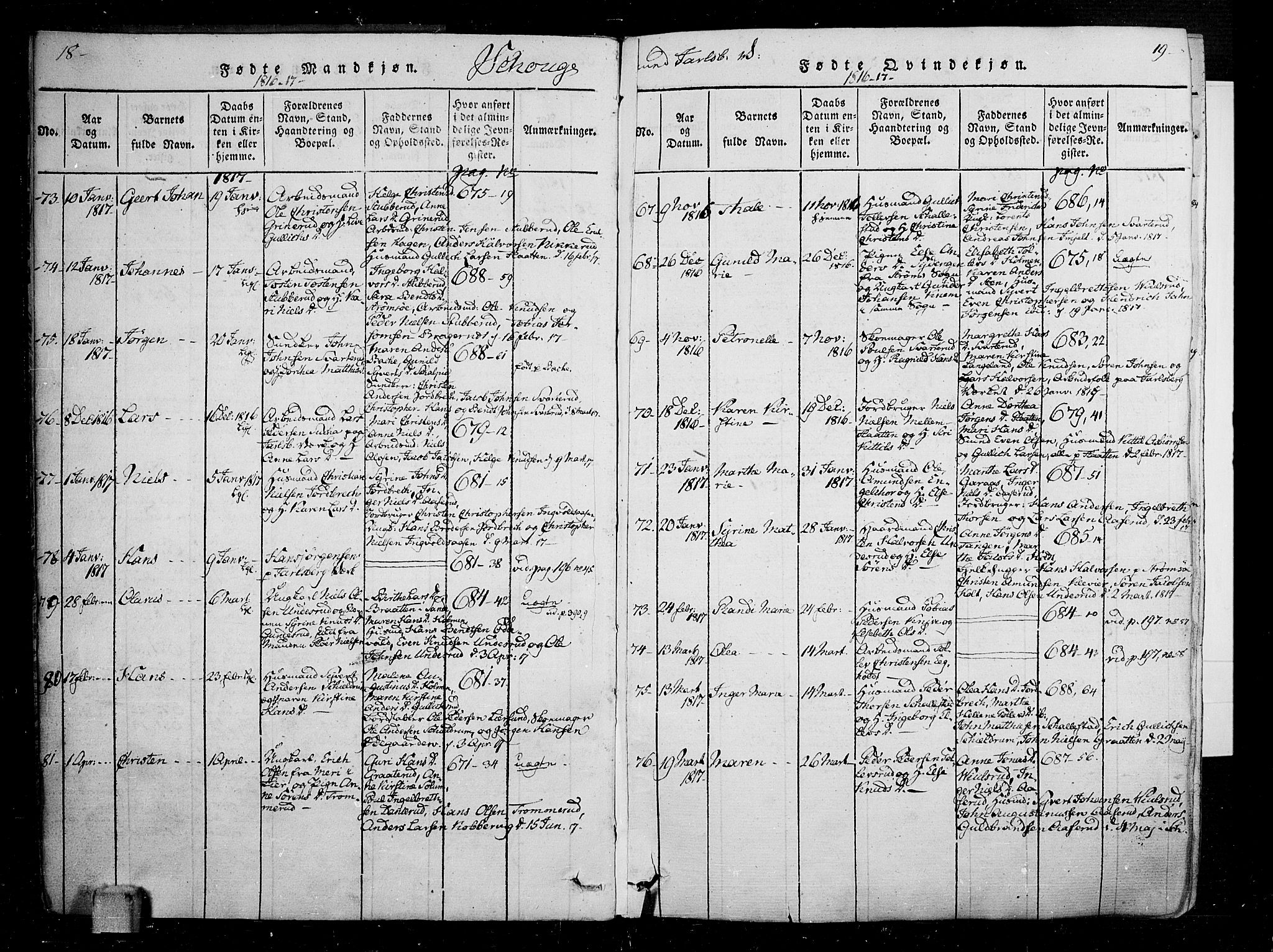 Skoger kirkebøker, SAKO/A-59/F/Fa/L0002: Ministerialbok nr. I 2 /1, 1814-1842, s. 18-19
