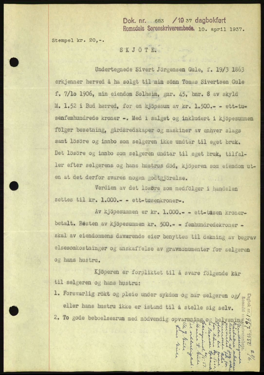 Romsdal sorenskriveri, SAT/A-4149/1/2/2C: Pantebok nr. A3, 1937-1937, Dagboknr: 683/1937