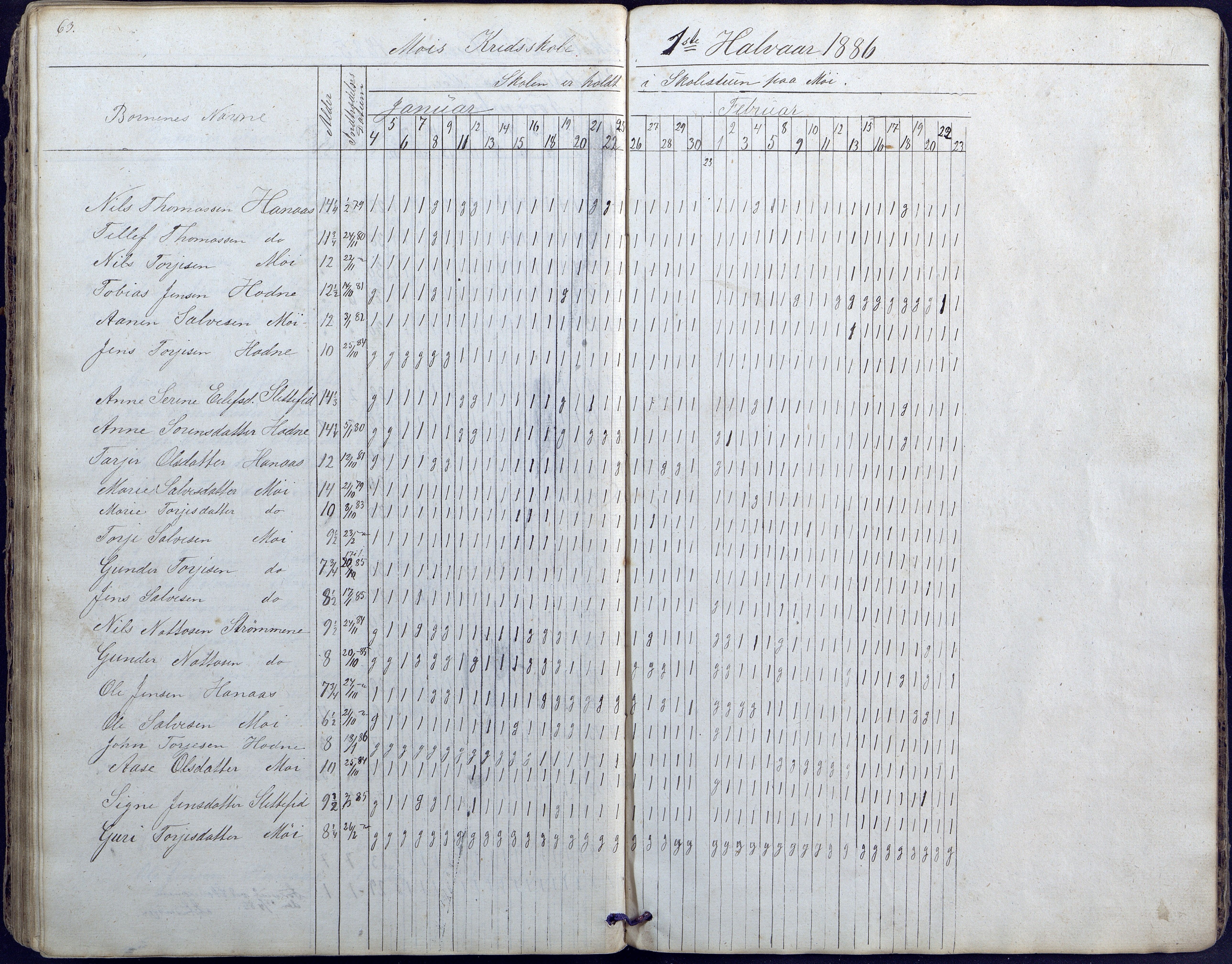 Hornnes kommune, Moi, Moseid, Kjetså skolekretser, AAKS/KA0936-550e/F1/L0003: Dagbok. Moseid, Moi, 1873-1886