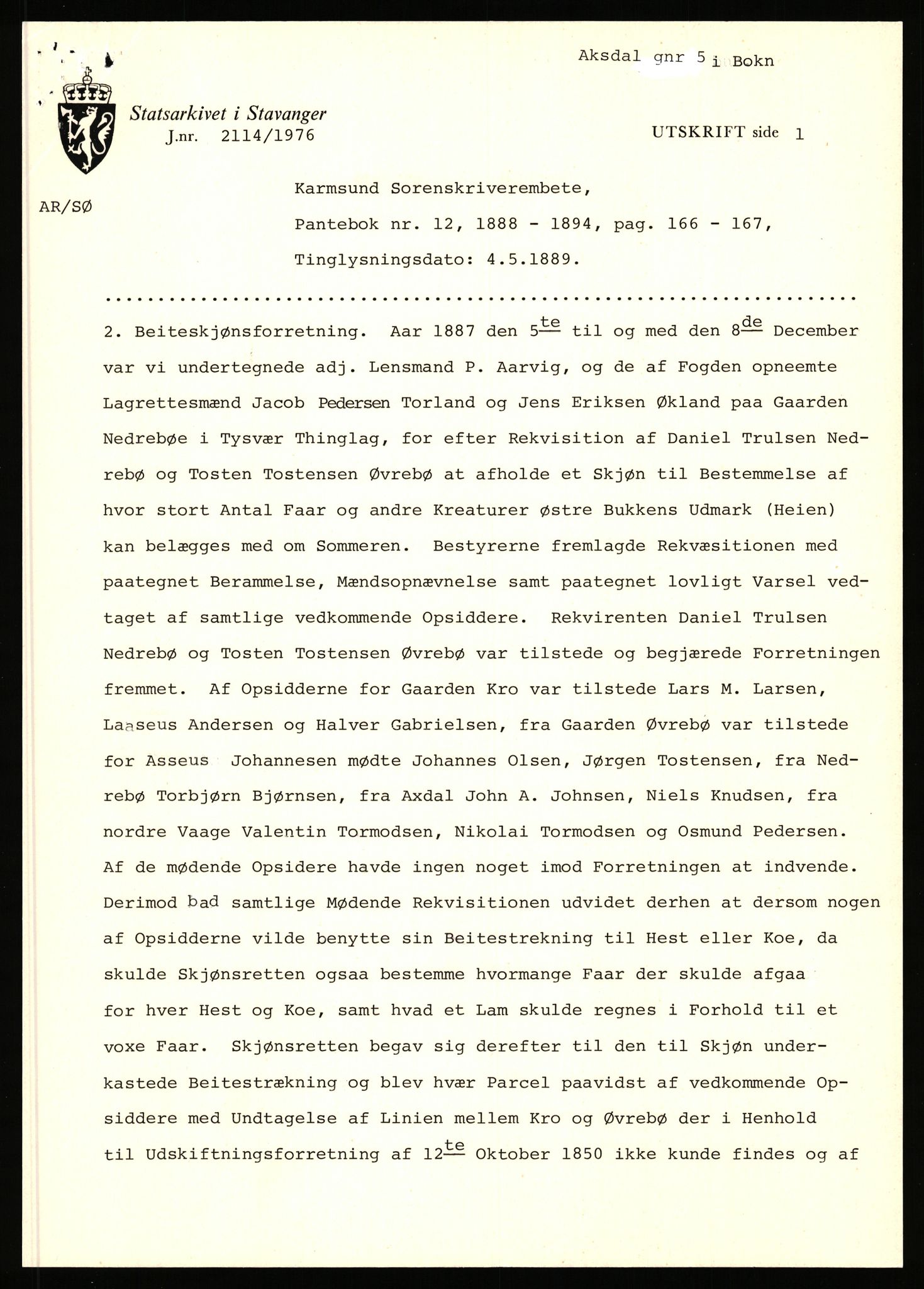 Statsarkivet i Stavanger, SAST/A-101971/03/Y/Yj/L0001: Avskrifter sortert etter gårdsnavn: Abeland - Alvs-Eike, 1750-1930, s. 138