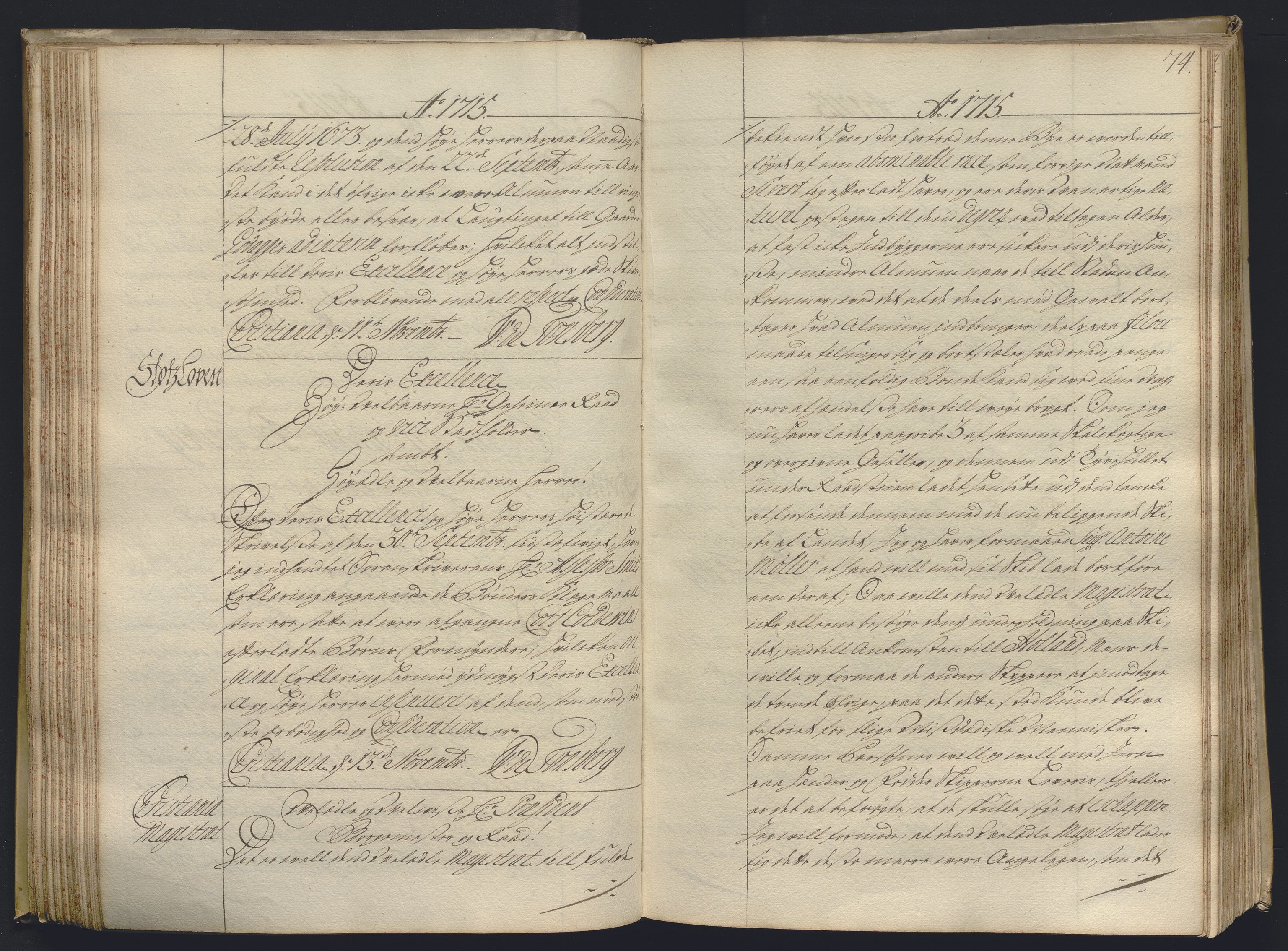 Kristiania stiftamt, AV/SAO-A-10386/B/Ba/L0004: Kopibok, 1715-1717, s. 73b-74a