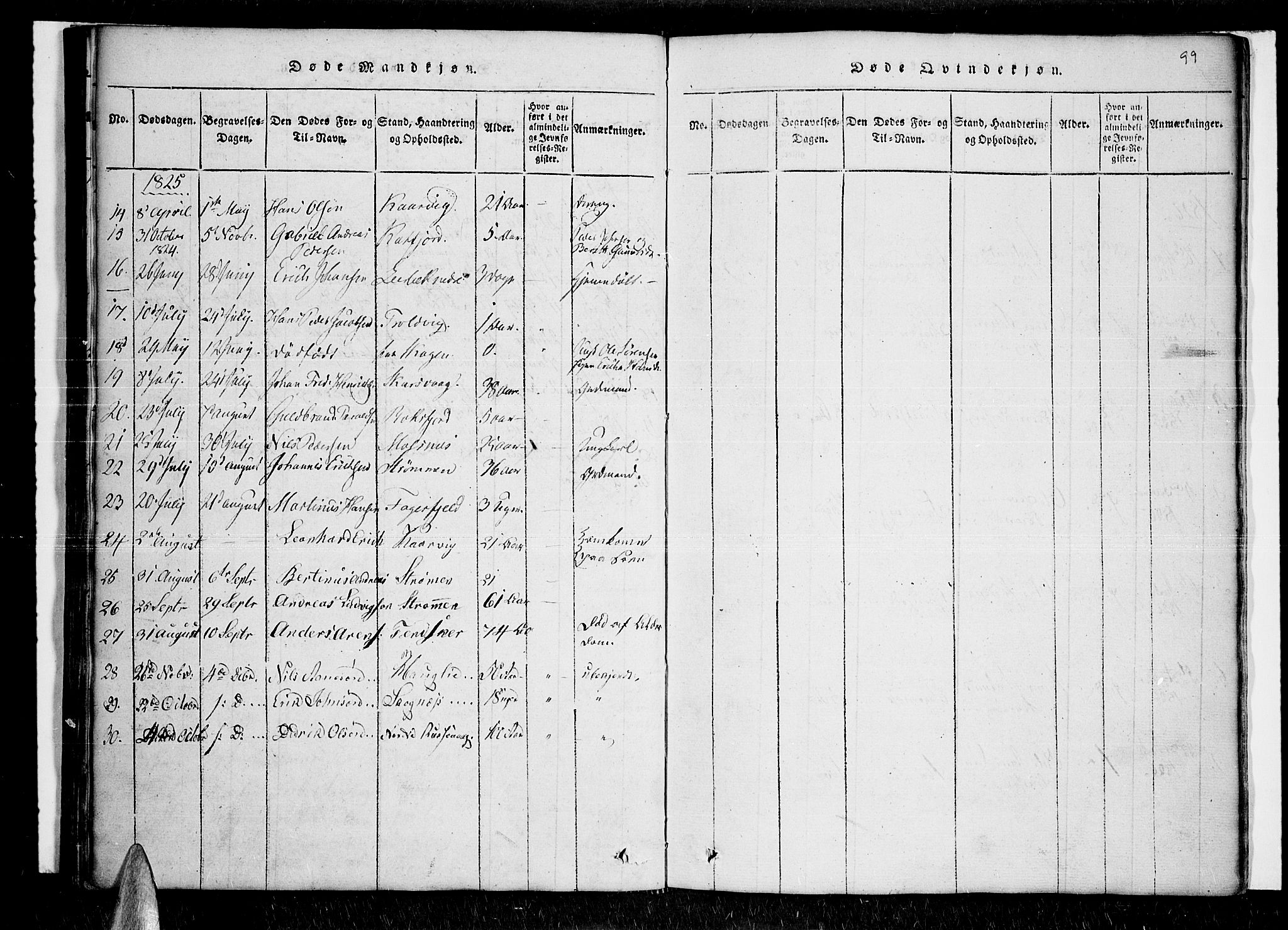 Lenvik sokneprestembete, SATØ/S-1310/H/Ha/Haa/L0003kirke: Ministerialbok nr. 3, 1820-1831, s. 99