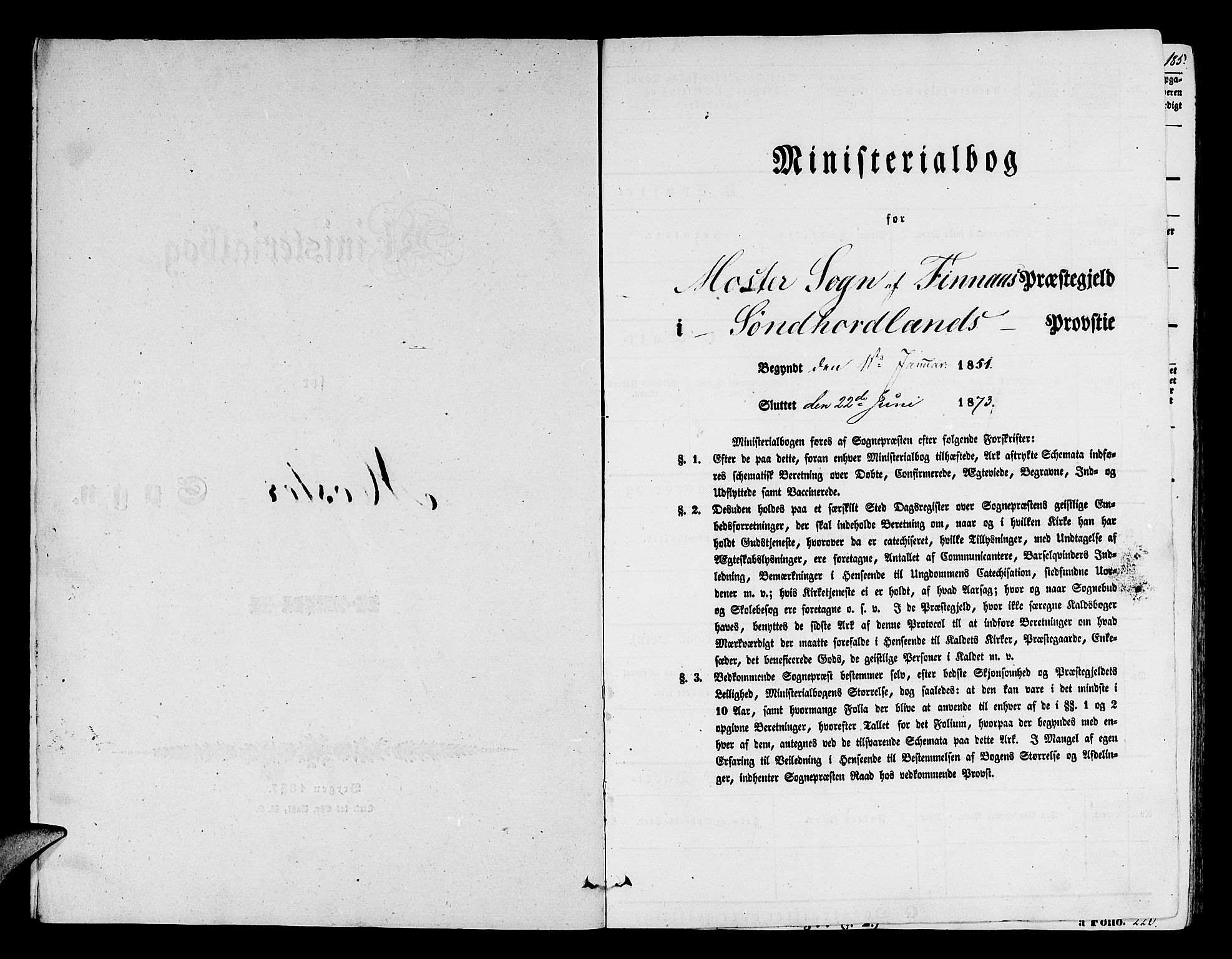 Finnås sokneprestembete, AV/SAB-A-99925/H/Ha/Hab/Haba/L0001: Klokkerbok nr. A 1, 1851-1873