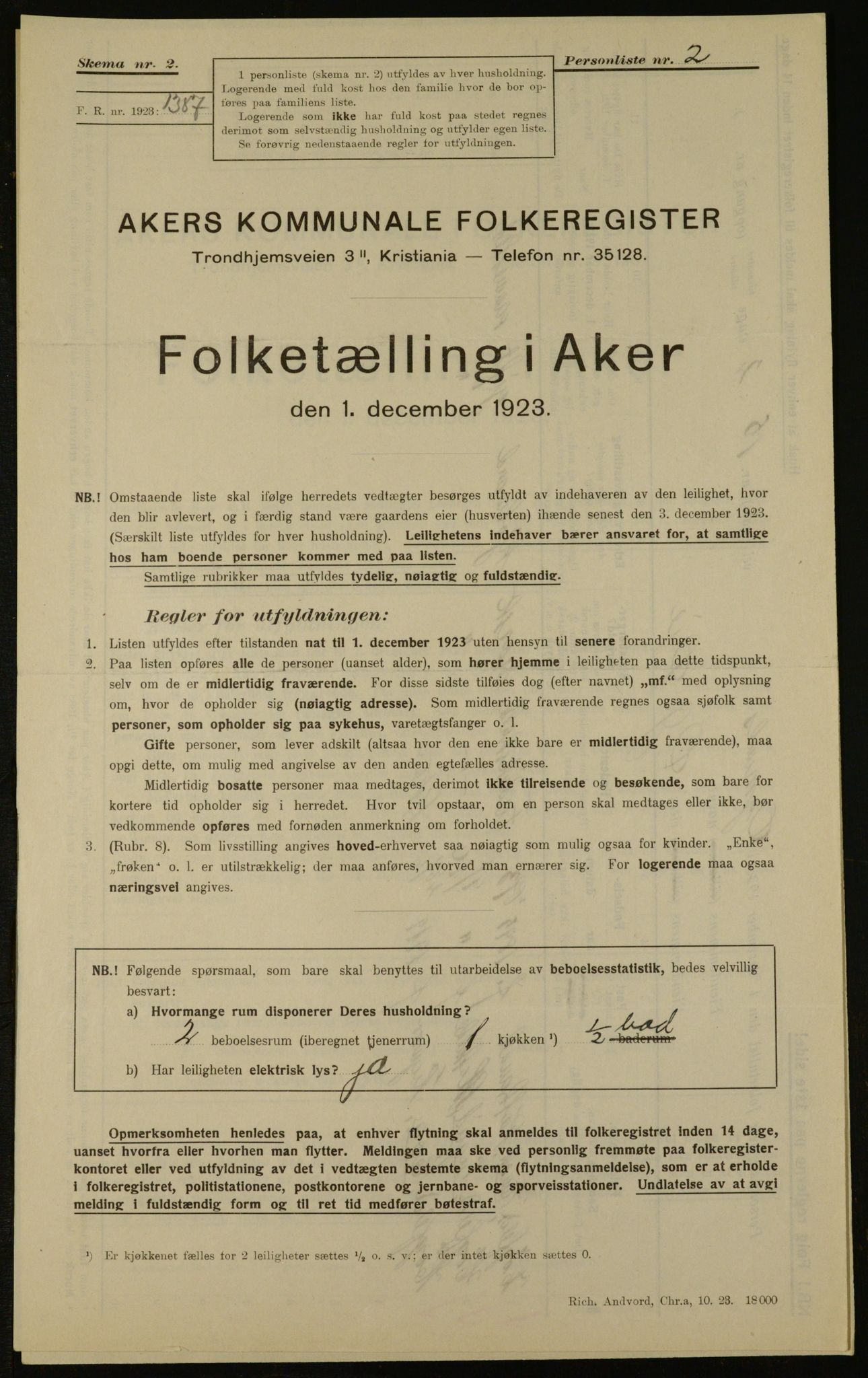 , Kommunal folketelling 1.12.1923 for Aker, 1923, s. 16485