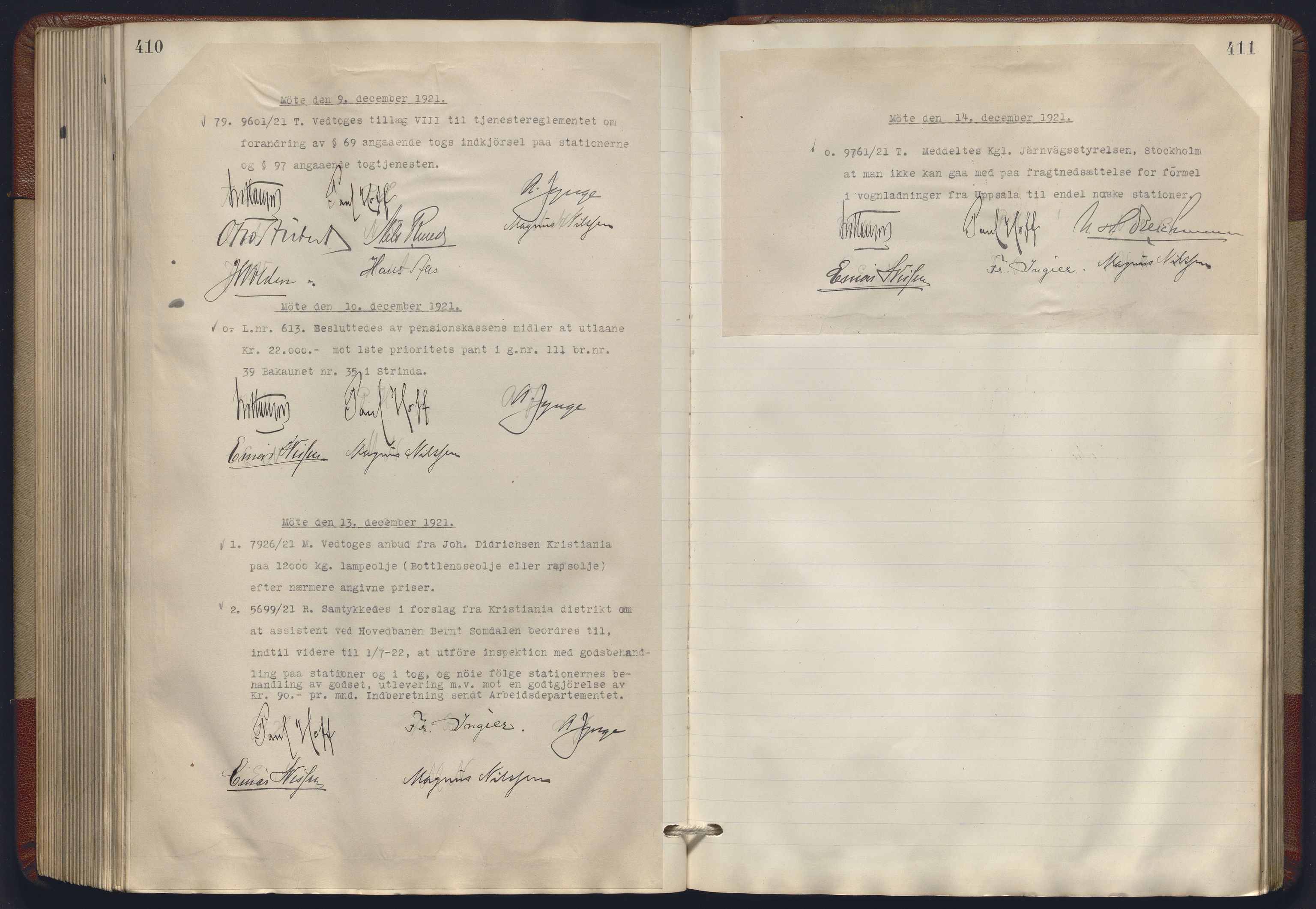 Norges statsbaner, Administrasjons- økonomi- og personalavdelingen, RA/S-3412/A/Aa/L0018: Forhandlingsprotokoll, 1920-1922, s. 410-411