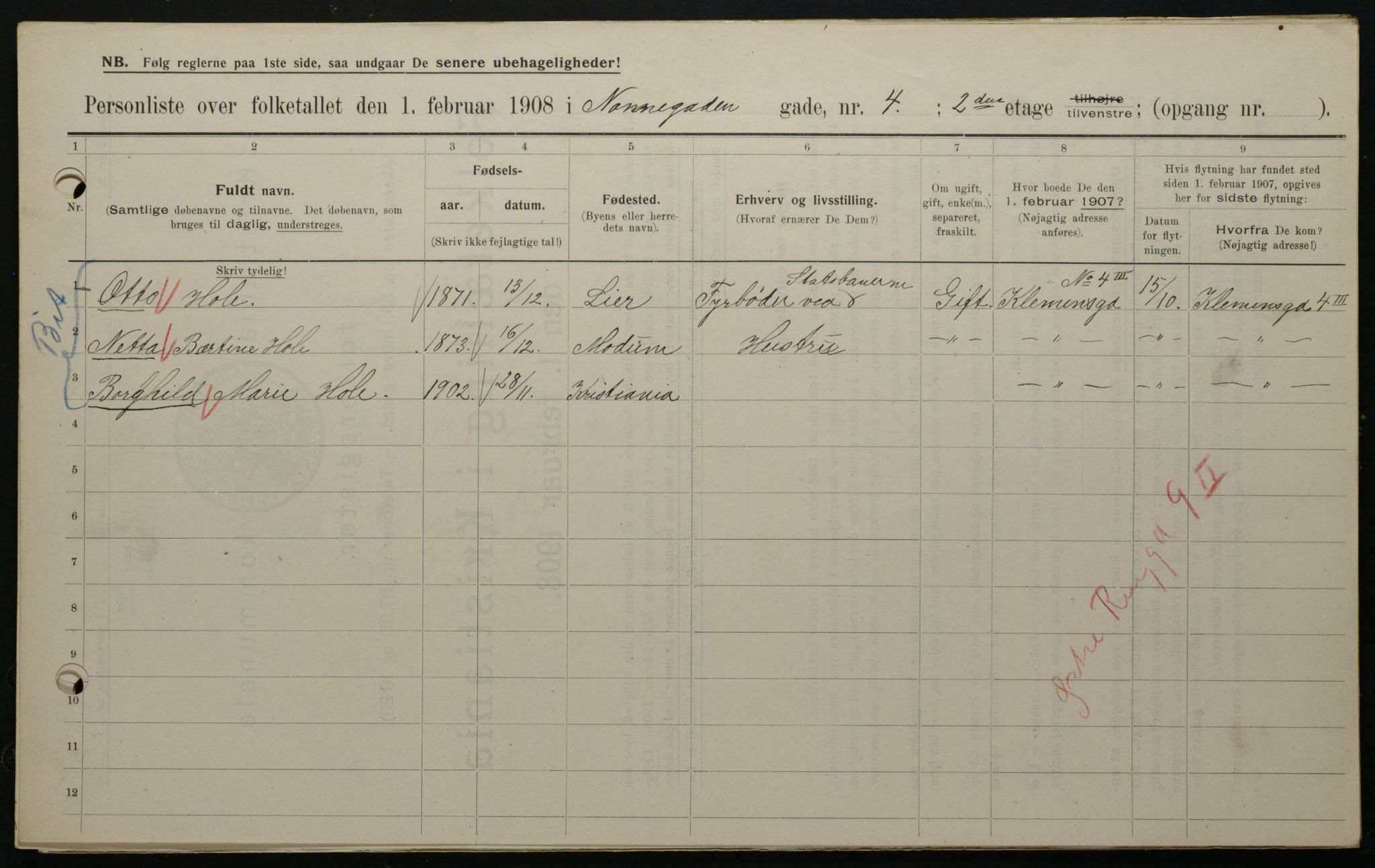 OBA, Kommunal folketelling 1.2.1908 for Kristiania kjøpstad, 1908, s. 64037