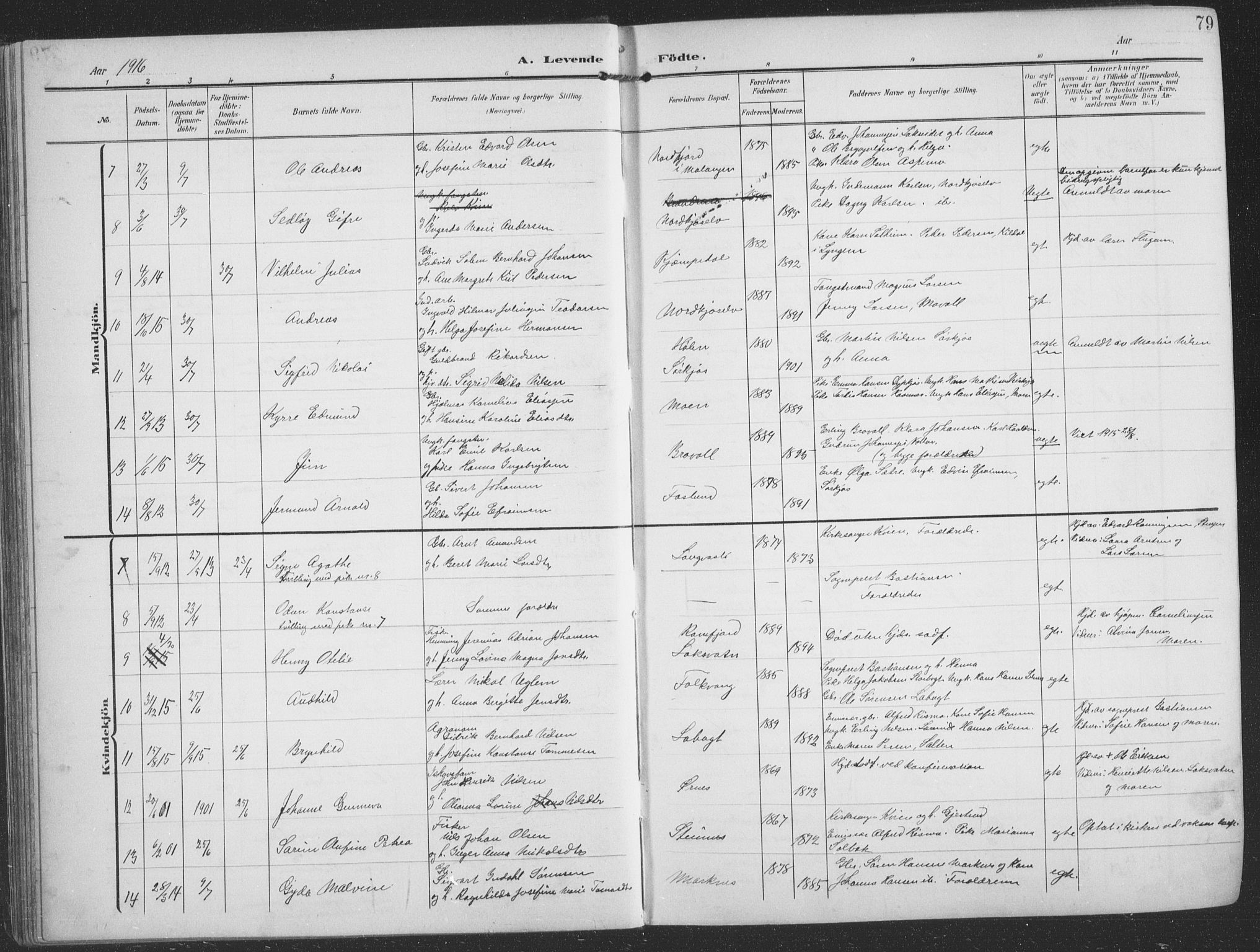 Balsfjord sokneprestembete, AV/SATØ-S-1303/G/Ga/L0009klokker: Klokkerbok nr. 9, 1906-1920, s. 79