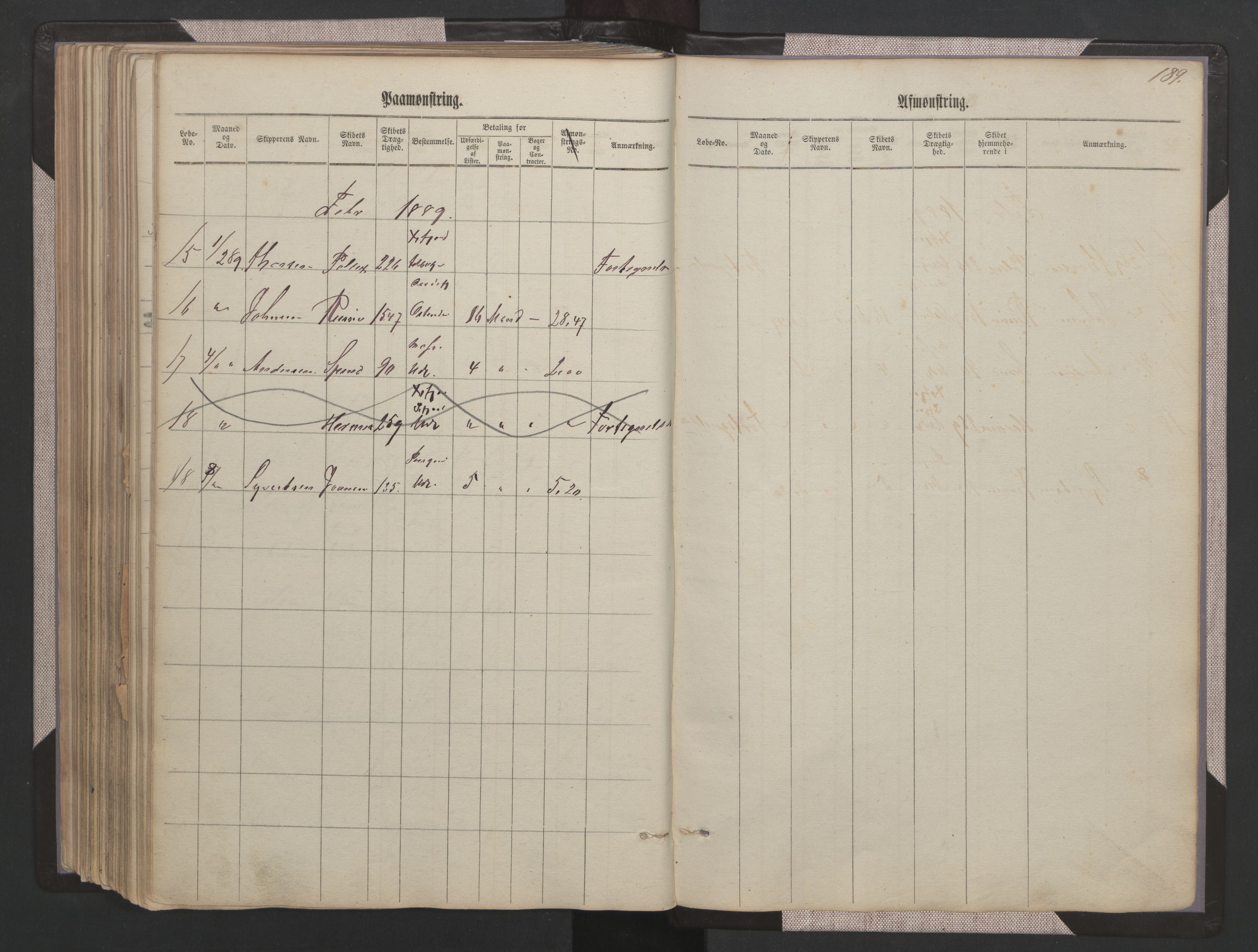 Sandefjord innrulleringskontor, AV/SAKO-A-788/H/Ha/L0001: Mønstringsjournal, 1860-1889, s. 189