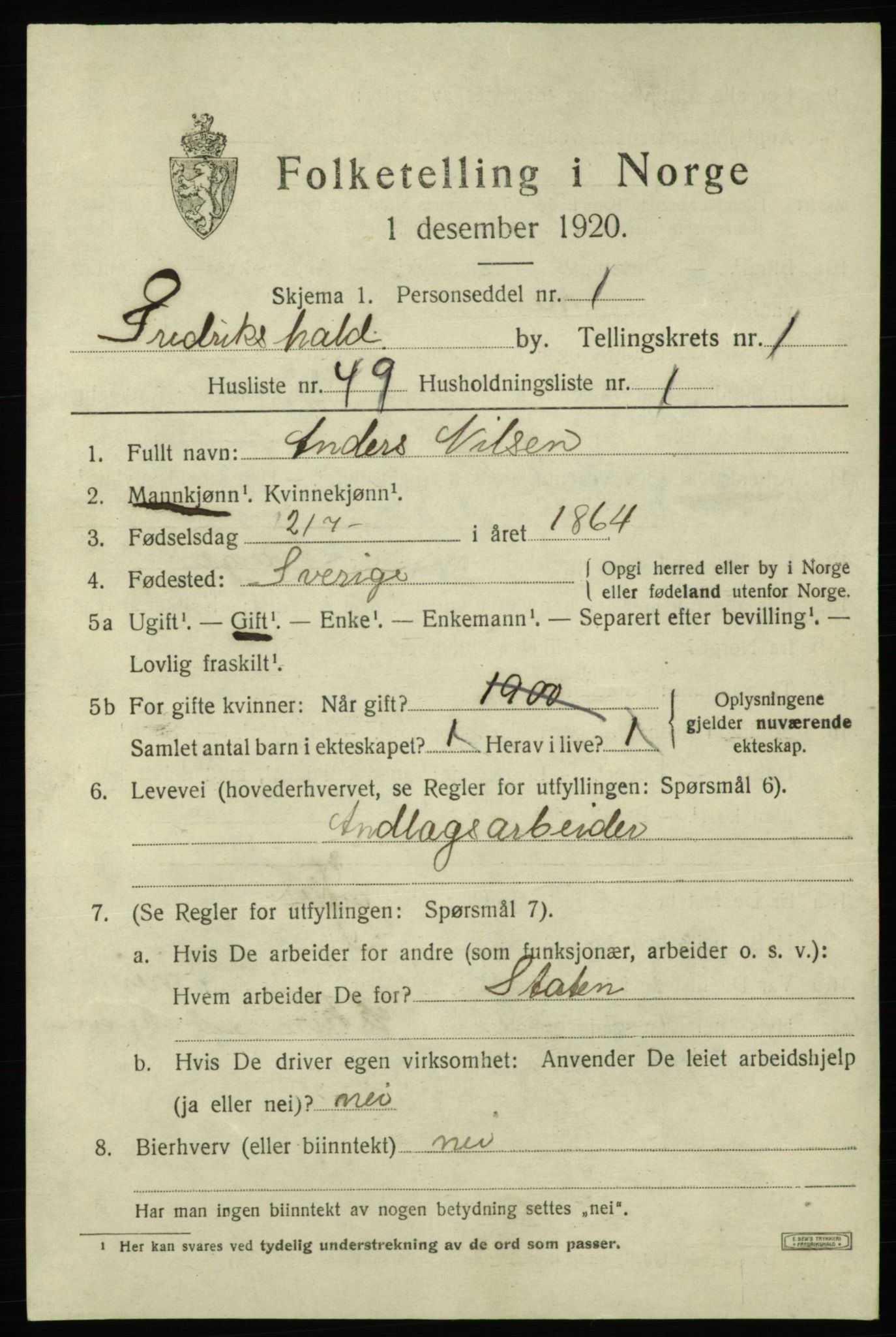 SAO, Folketelling 1920 for 0101 Fredrikshald kjøpstad, 1920, s. 9023