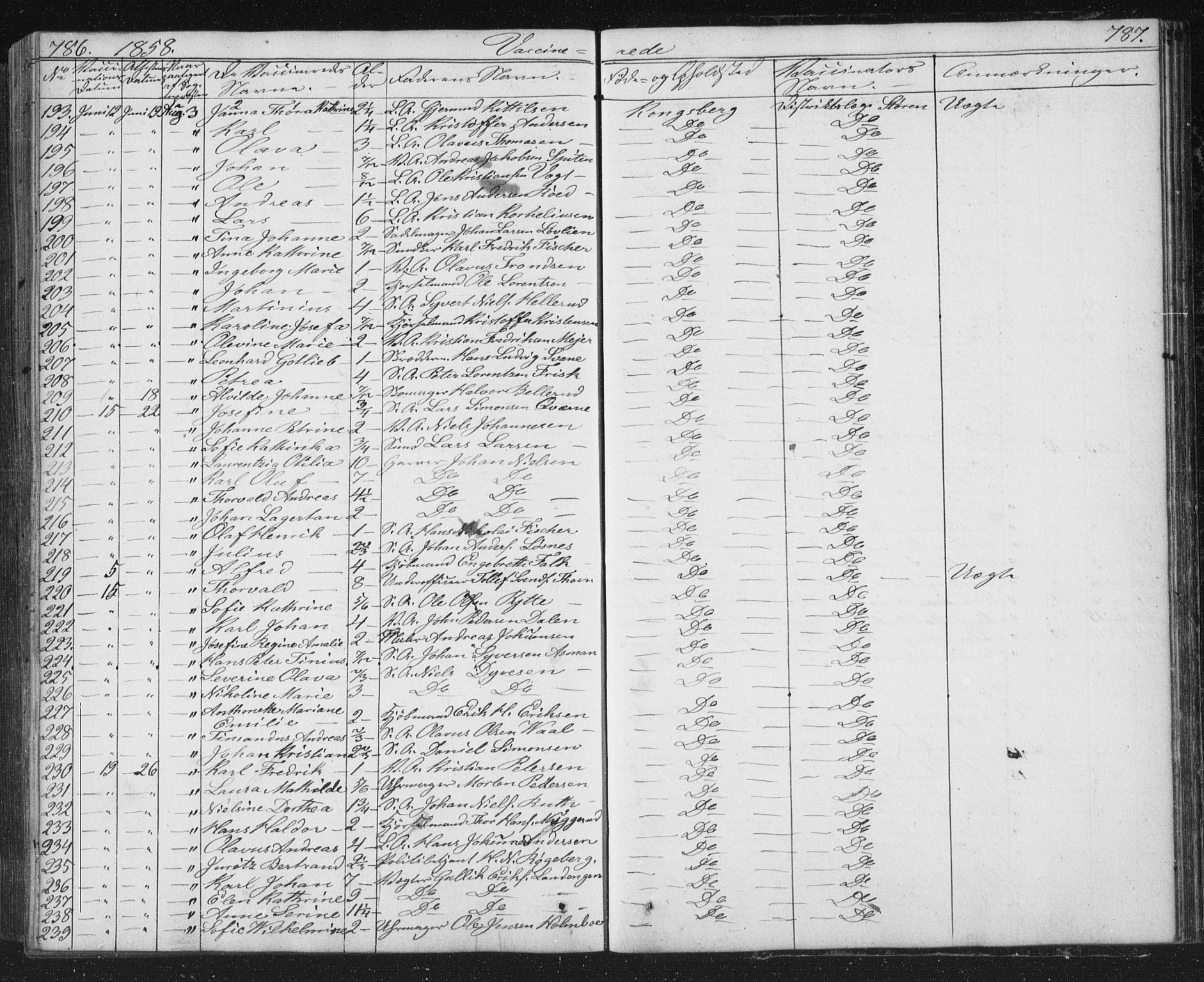 Kongsberg kirkebøker, AV/SAKO-A-22/G/Ga/L0002: Klokkerbok nr. 2, 1839-1858, s. 786-787