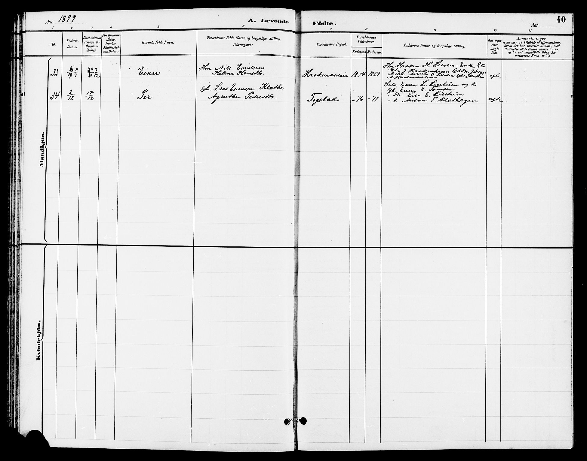 Ringsaker prestekontor, SAH/PREST-014/L/La/L0013: Klokkerbok nr. 13, 1891-1904, s. 40