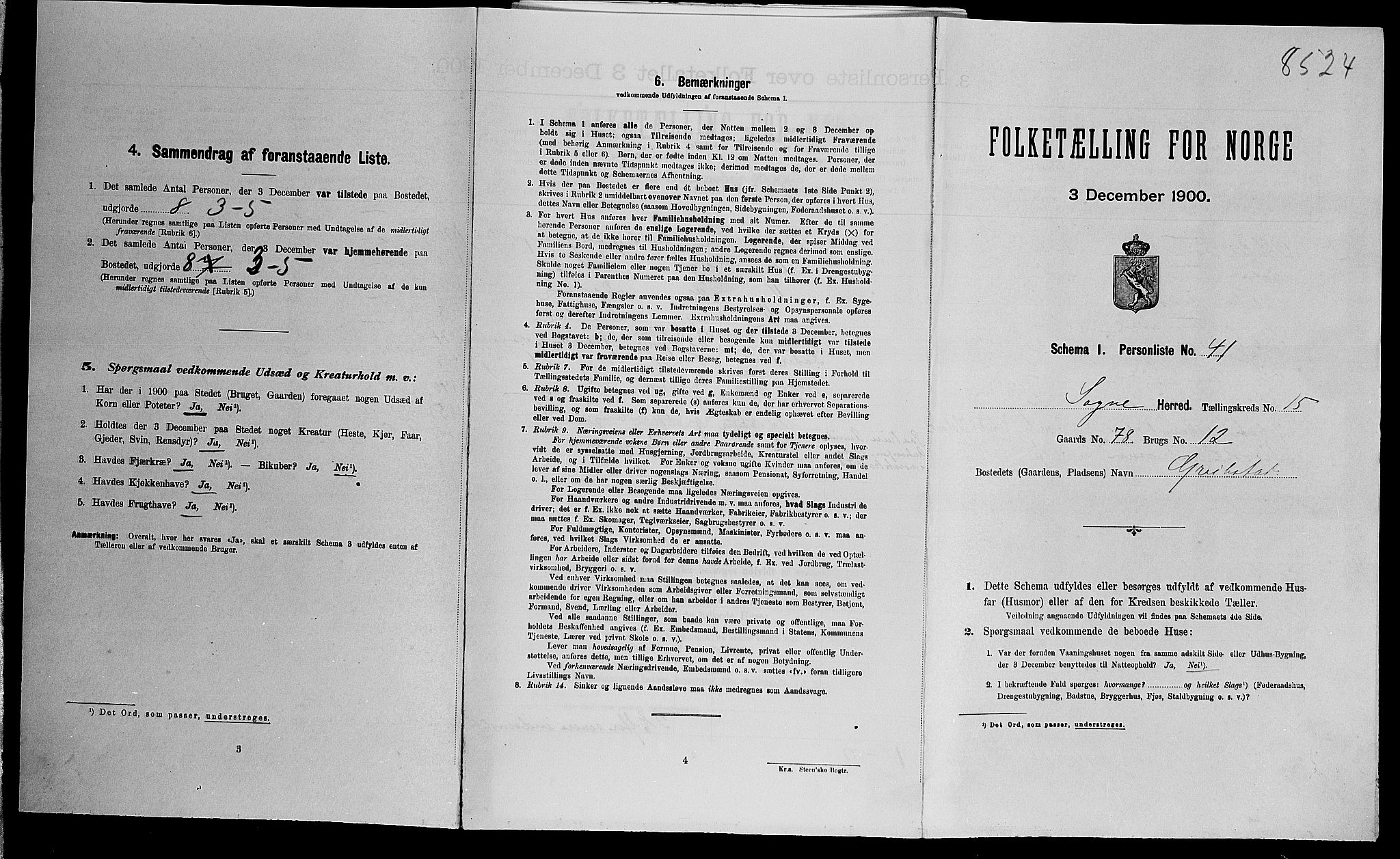 SAK, Folketelling 1900 for 1018 Søgne herred, 1900, s. 1279