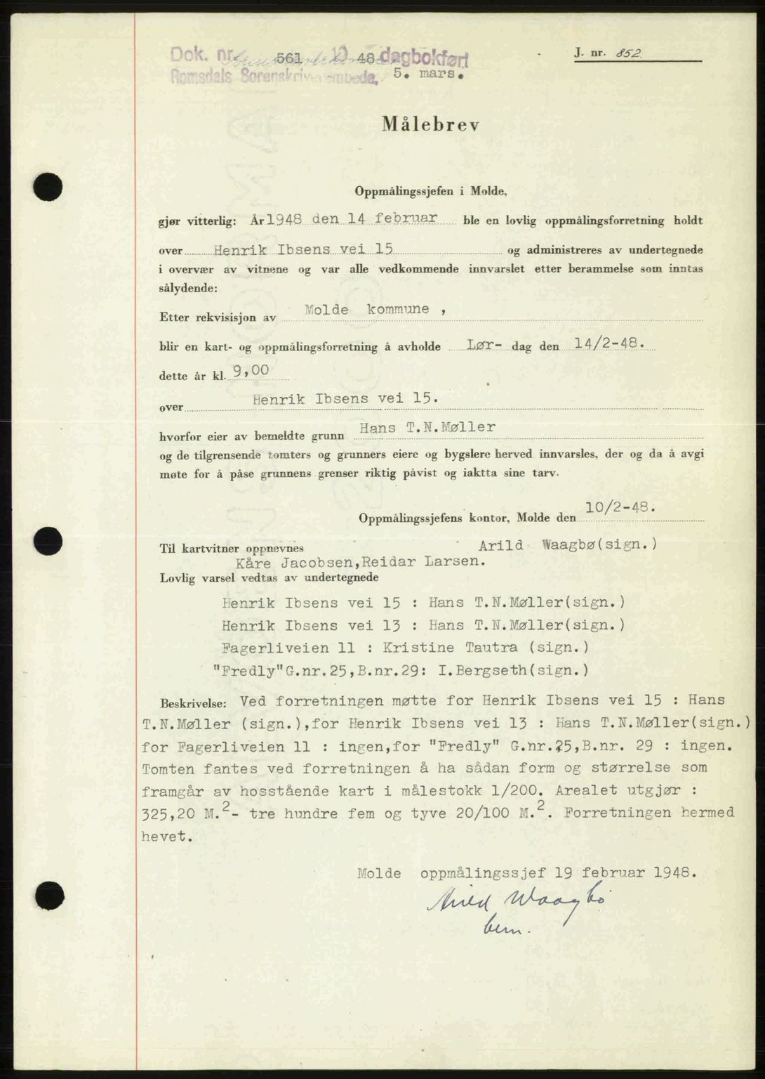 Romsdal sorenskriveri, SAT/A-4149/1/2/2C: Pantebok nr. A25, 1948-1948, Dagboknr: 561/1948