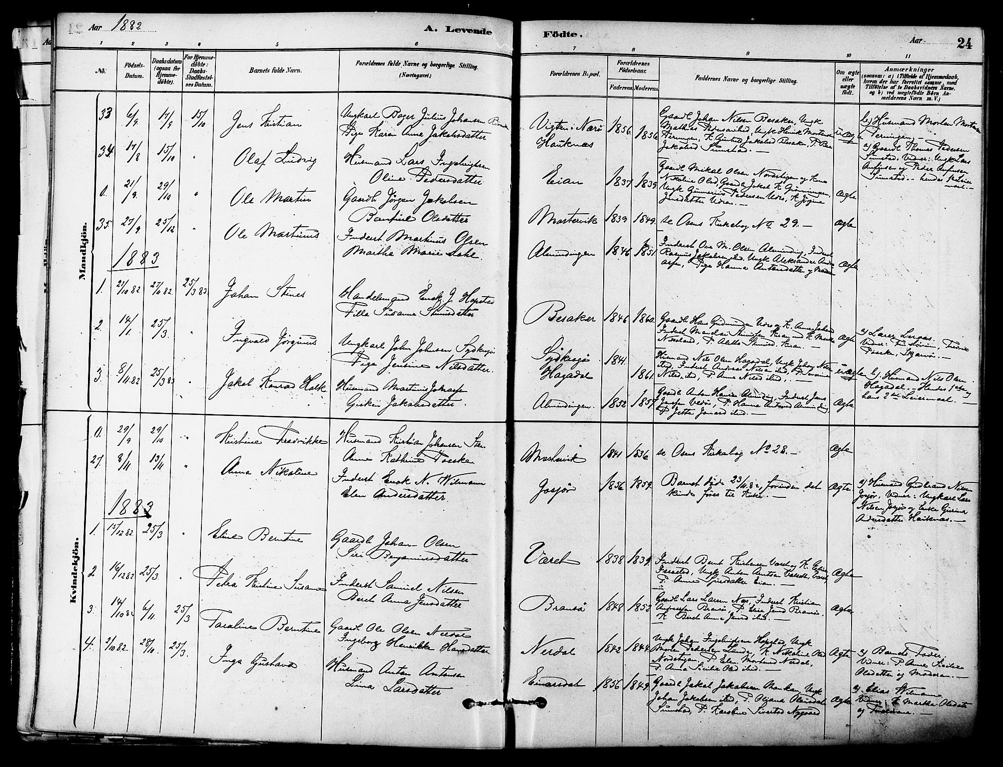 Ministerialprotokoller, klokkerbøker og fødselsregistre - Sør-Trøndelag, SAT/A-1456/657/L0707: Ministerialbok nr. 657A08, 1879-1893, s. 24