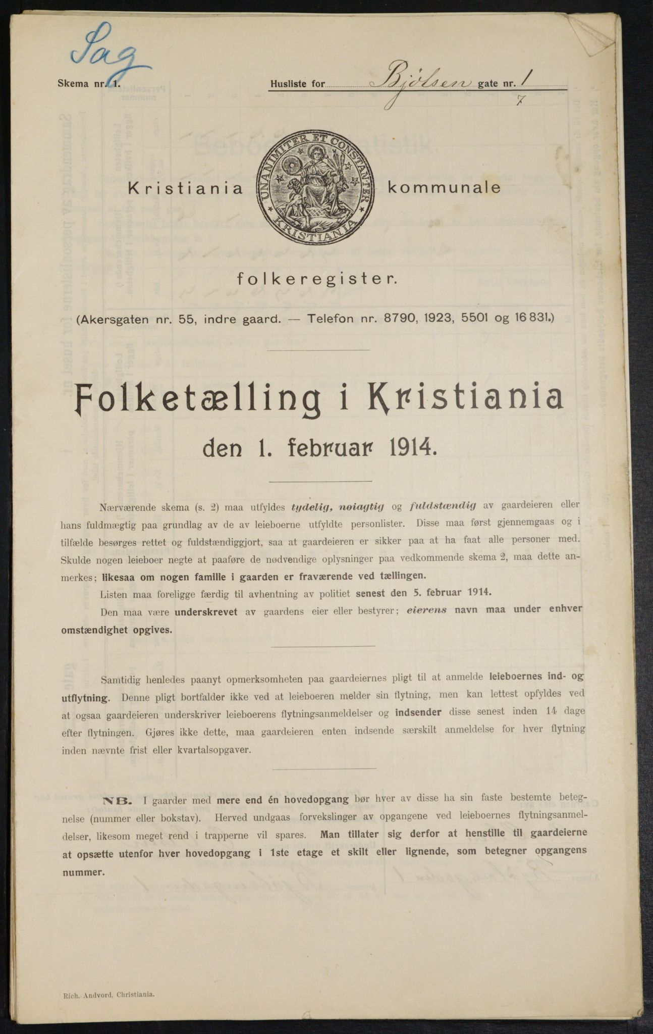OBA, Kommunal folketelling 1.2.1914 for Kristiania, 1914, s. 6419