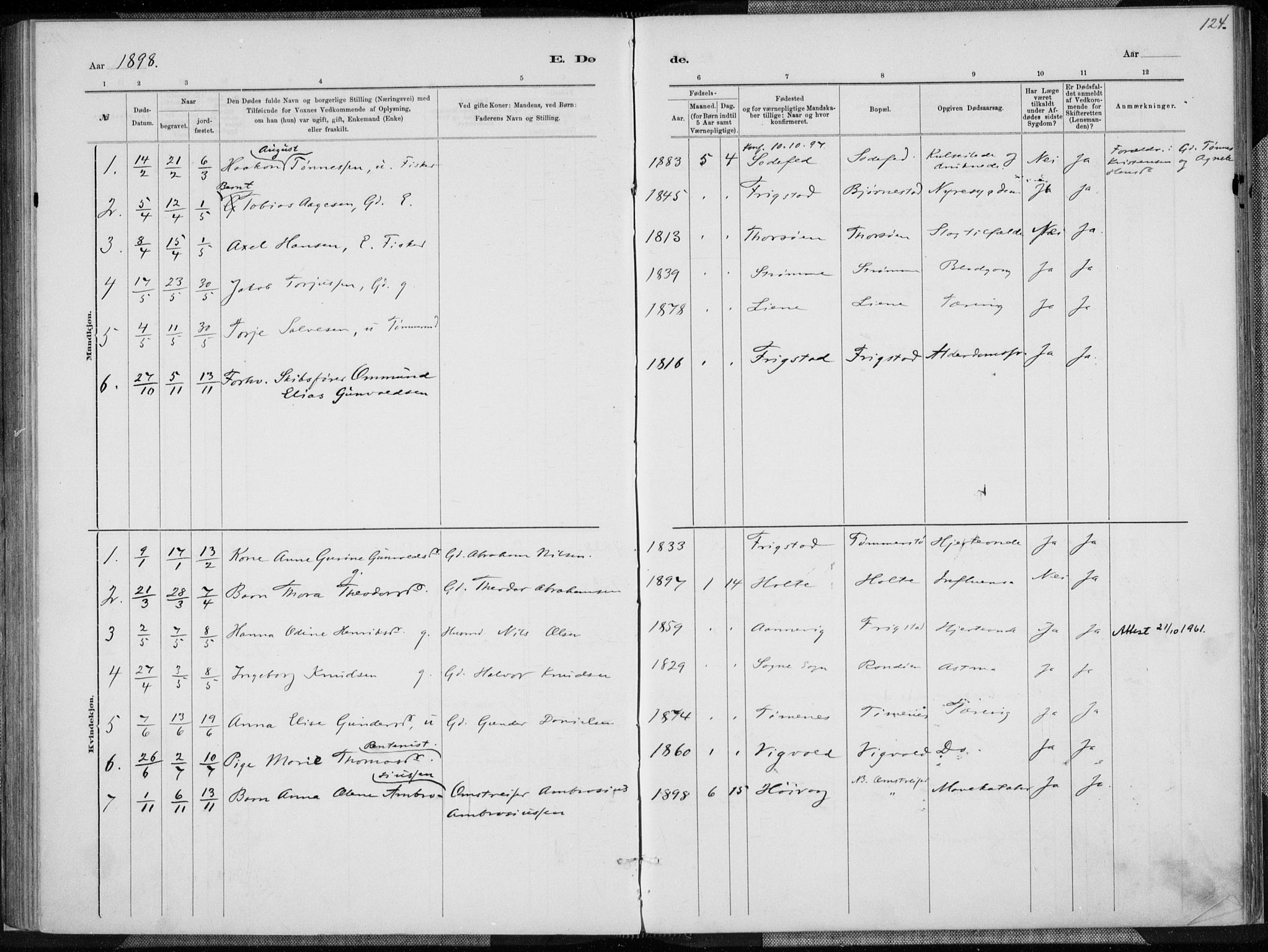 Oddernes sokneprestkontor, SAK/1111-0033/F/Fa/Fab/L0002: Ministerialbok nr. A 2, 1884-1903, s. 124