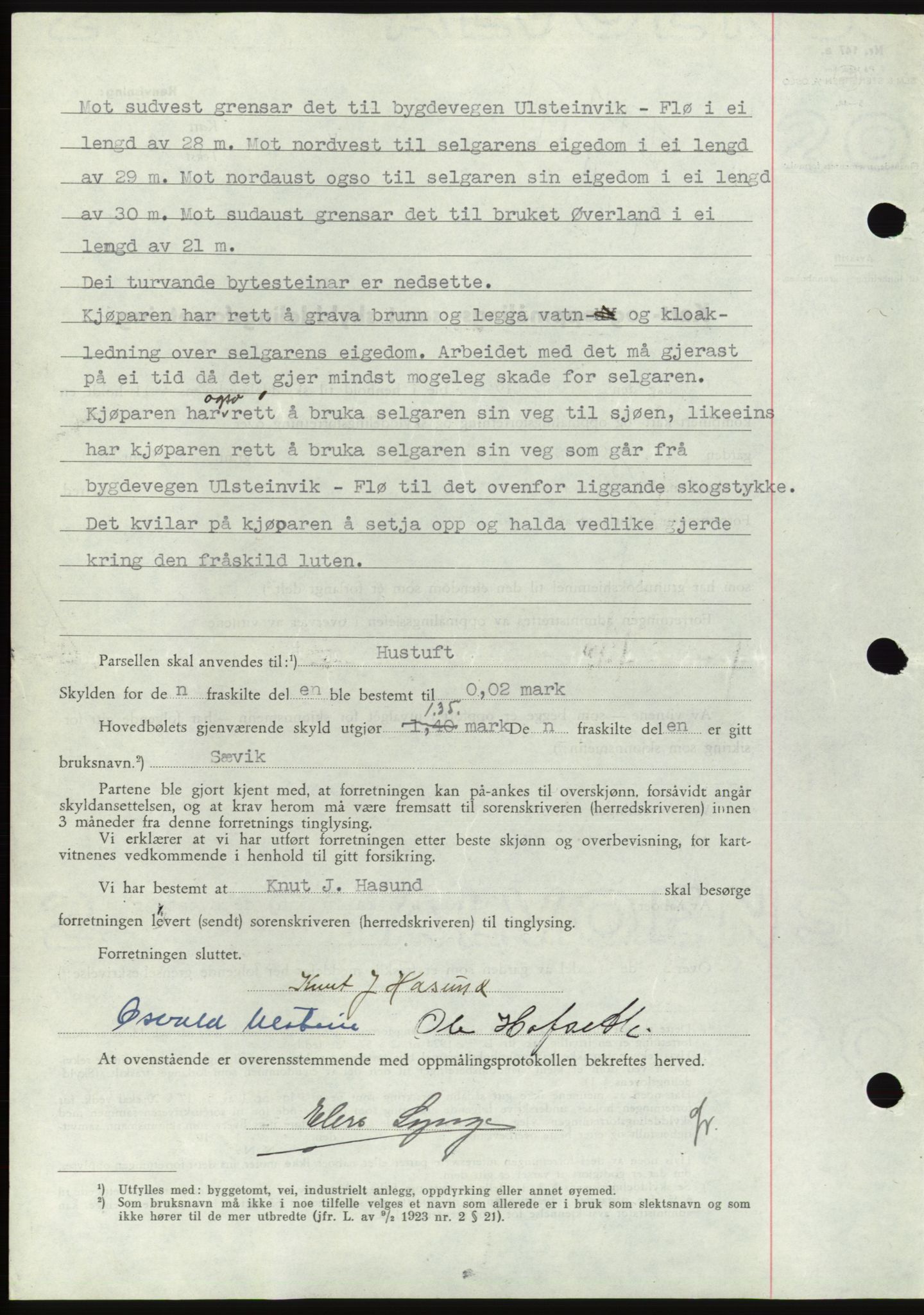 Søre Sunnmøre sorenskriveri, AV/SAT-A-4122/1/2/2C/L0077: Pantebok nr. 3A, 1945-1946, Dagboknr: 709/1945