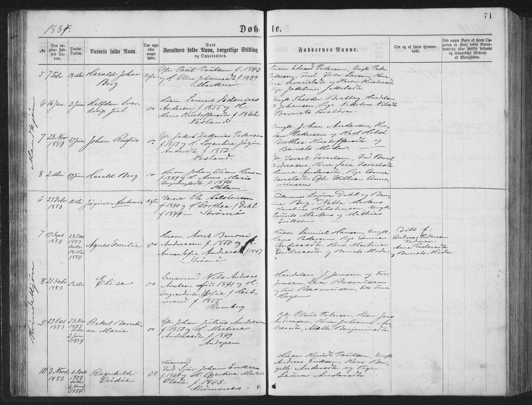 Ministerialprotokoller, klokkerbøker og fødselsregistre - Nordland, SAT/A-1459/885/L1213: Klokkerbok nr. 885C02, 1874-1892, s. 71