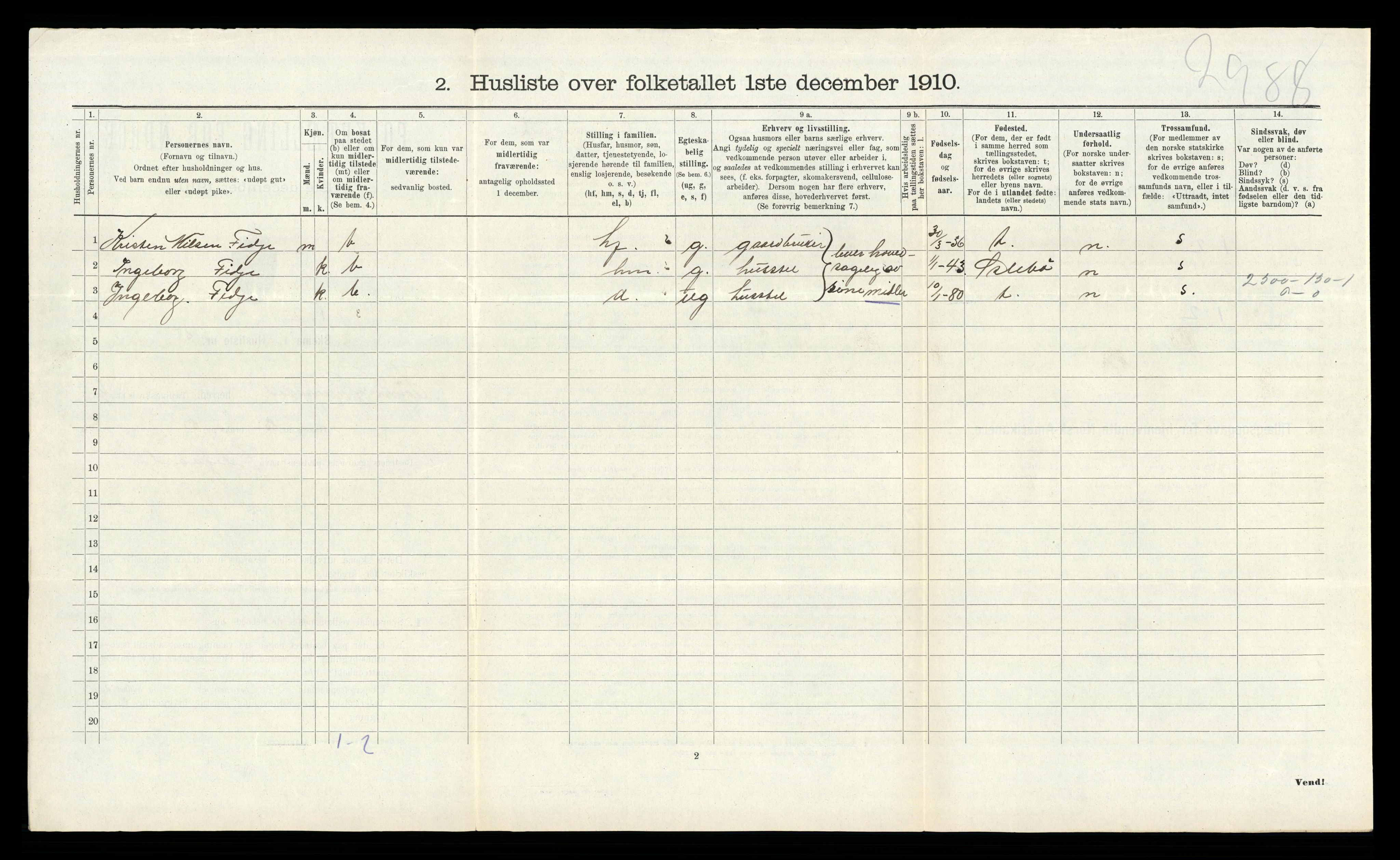 RA, Folketelling 1910 for 1018 Søgne herred, 1910, s. 1279