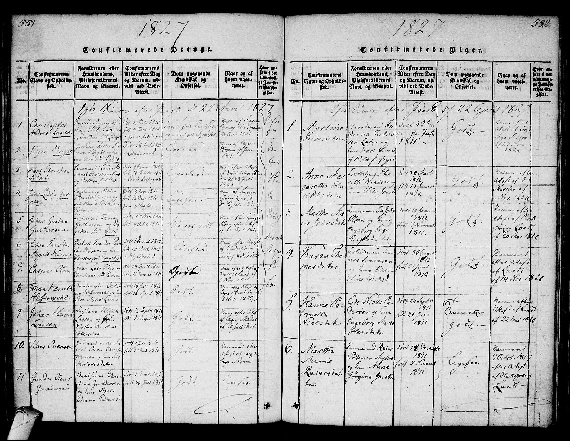 Strømsø kirkebøker, AV/SAKO-A-246/F/Fa/L0011: Ministerialbok nr. I 11, 1815-1829, s. 551-552