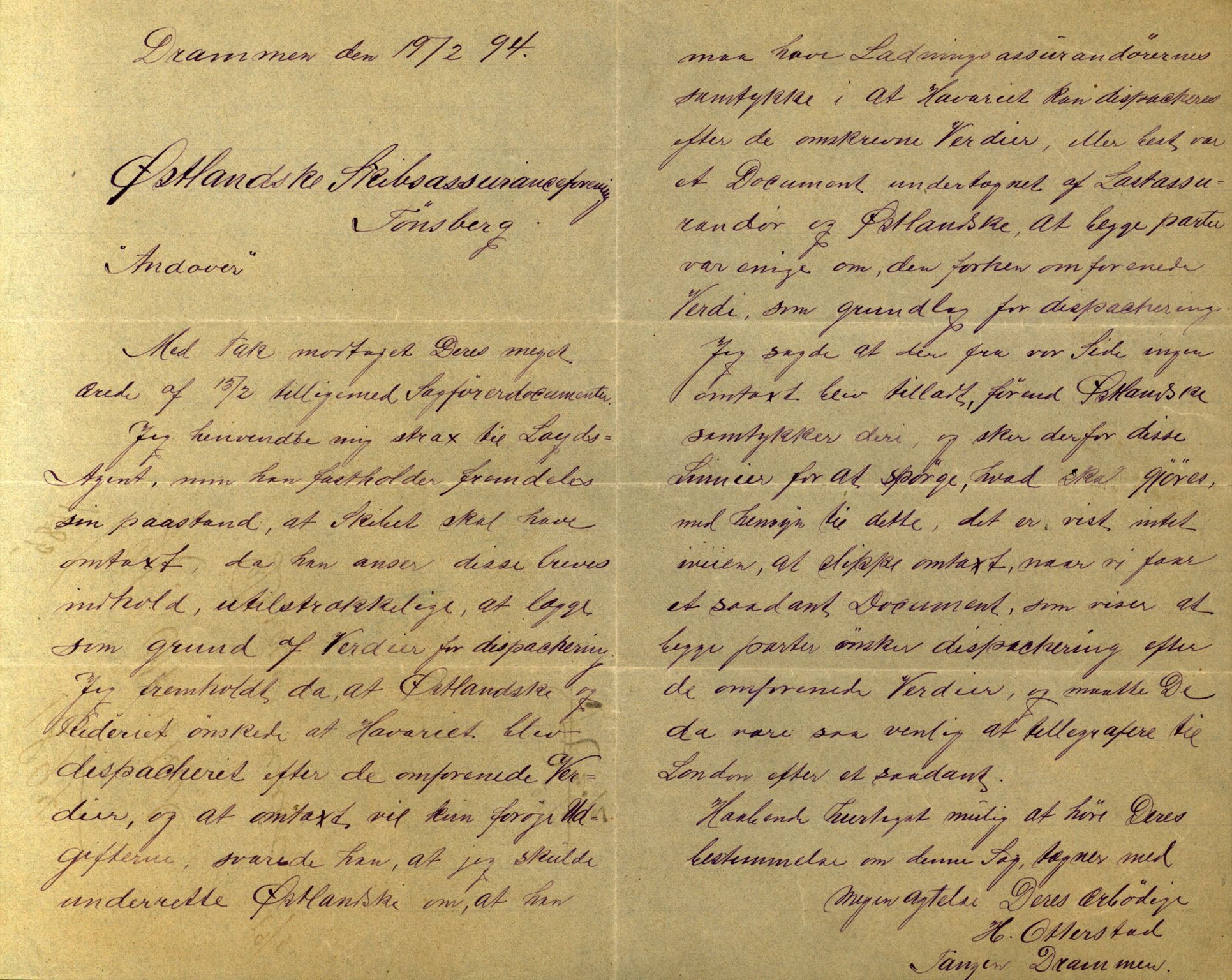 Pa 63 - Østlandske skibsassuranceforening, VEMU/A-1079/G/Ga/L0030/0001: Havaridokumenter / Leif, Korsvei, Margret, Mangerton, Mathilde, Island, Andover, 1893, s. 271