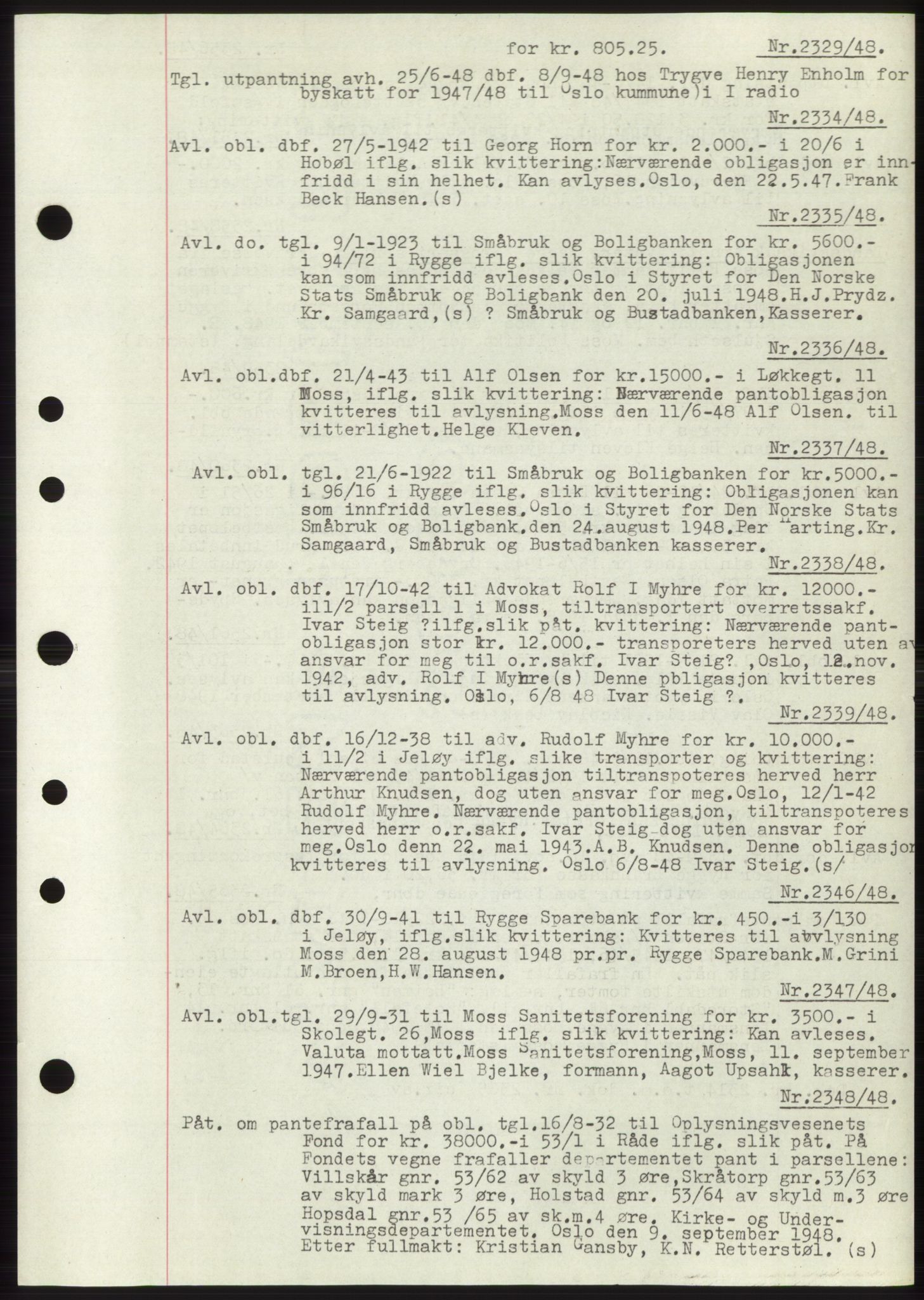 Moss sorenskriveri, SAO/A-10168: Pantebok nr. C10, 1938-1950, Dagboknr: 2329/1948