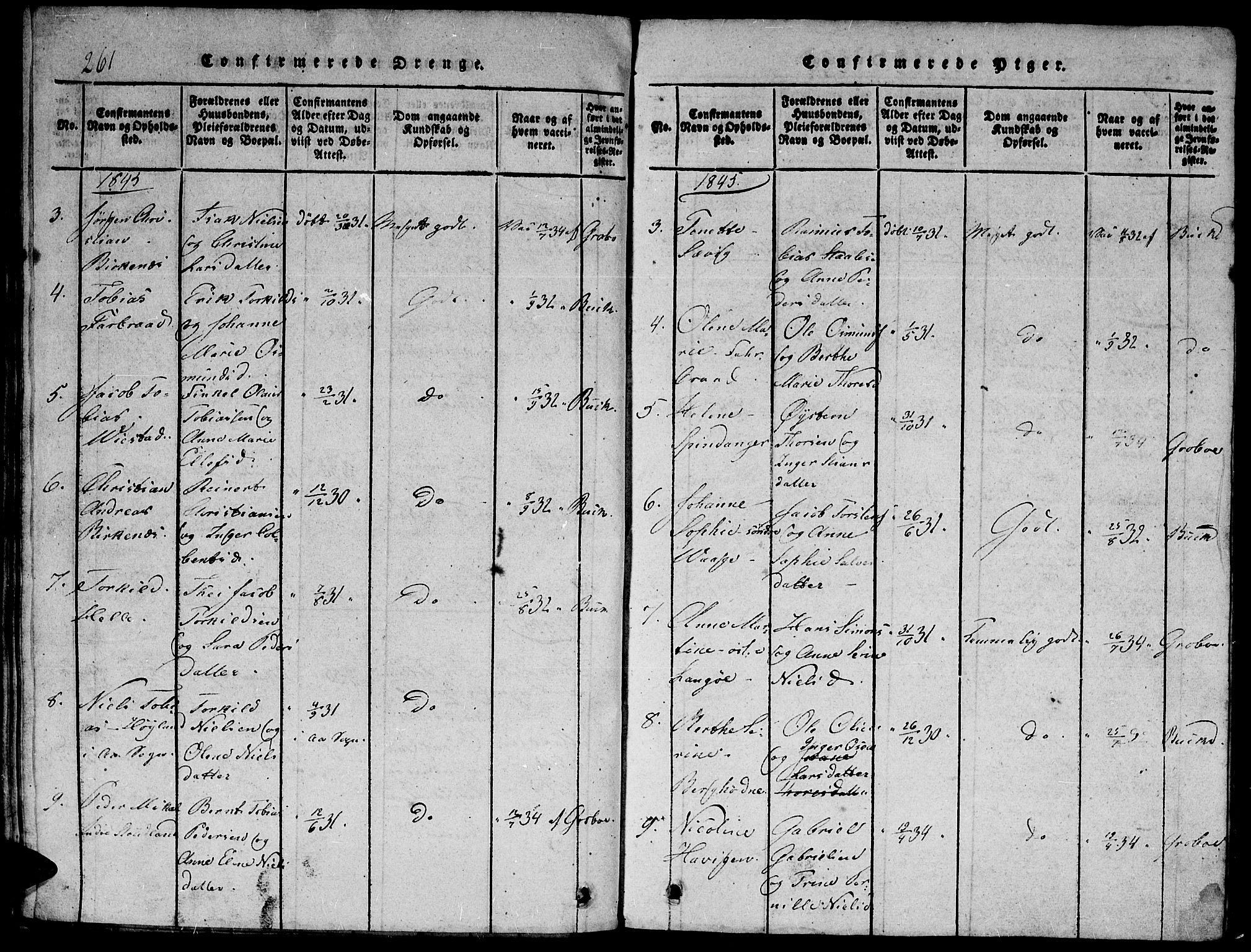 Herad sokneprestkontor, AV/SAK-1111-0018/F/Fb/Fbb/L0001: Klokkerbok nr. B 1, 1815-1852, s. 261