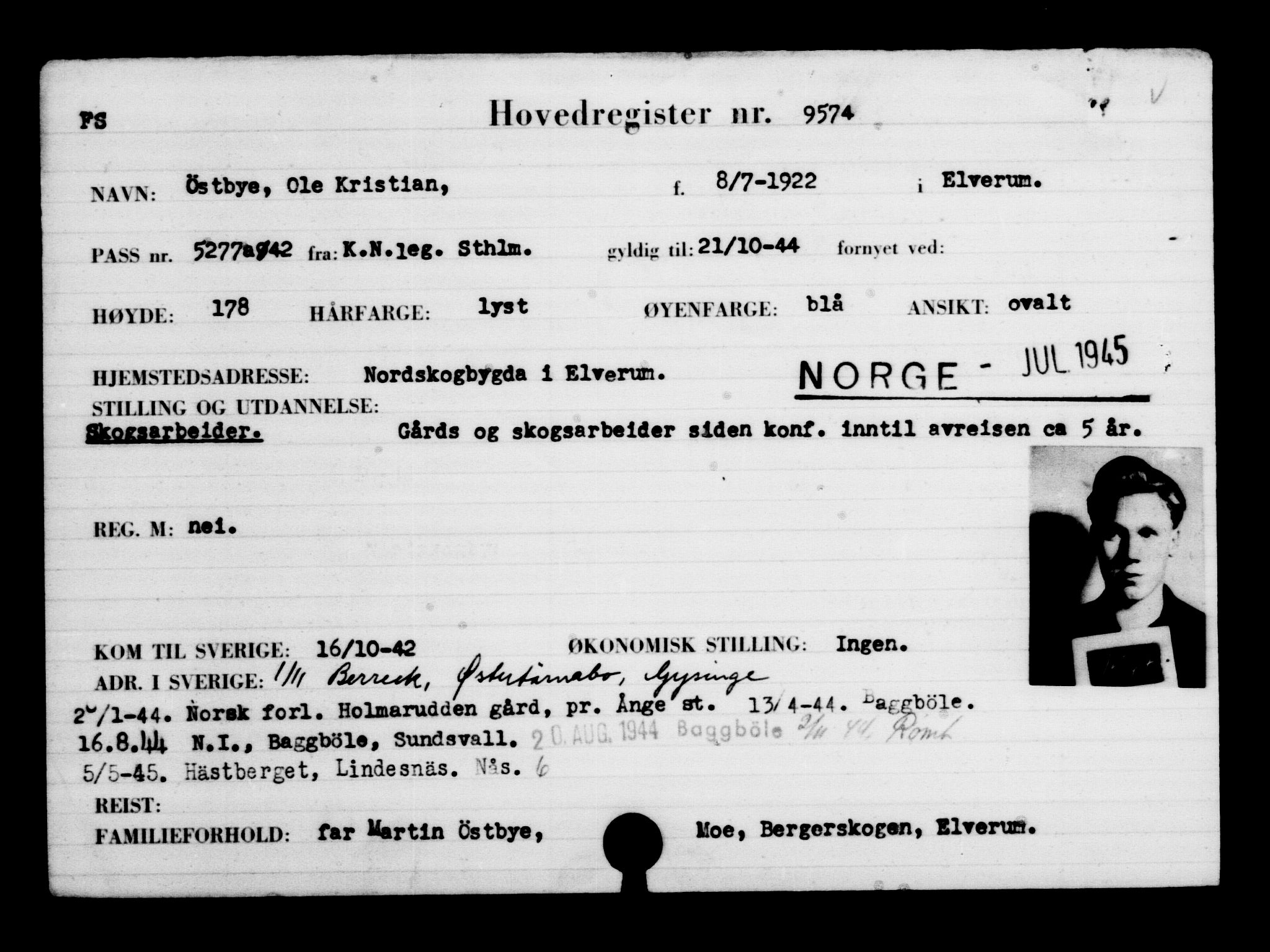 Utenriksstasjonene, Legasjonen i Stockholm, Flyktningkontoret, AV/RA-S-6753/V/Va/L0006: Kjesäterkartoteket, flyktninger med registreringsnr. 9400-12711, 1940-1945, s. 191