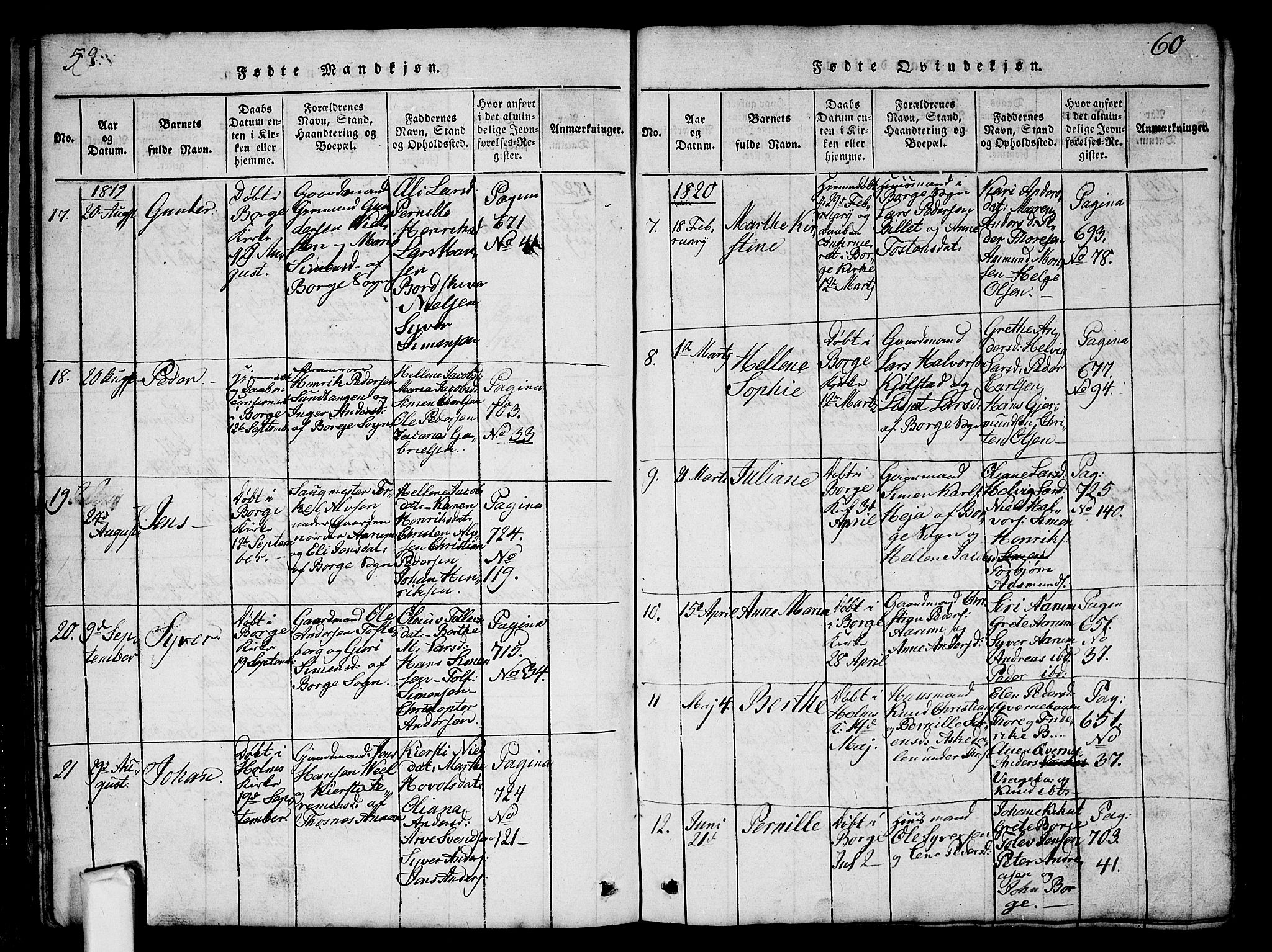 Borge prestekontor Kirkebøker, AV/SAO-A-10903/G/Ga/L0001: Klokkerbok nr.  I 1, 1815-1835, s. 59-60