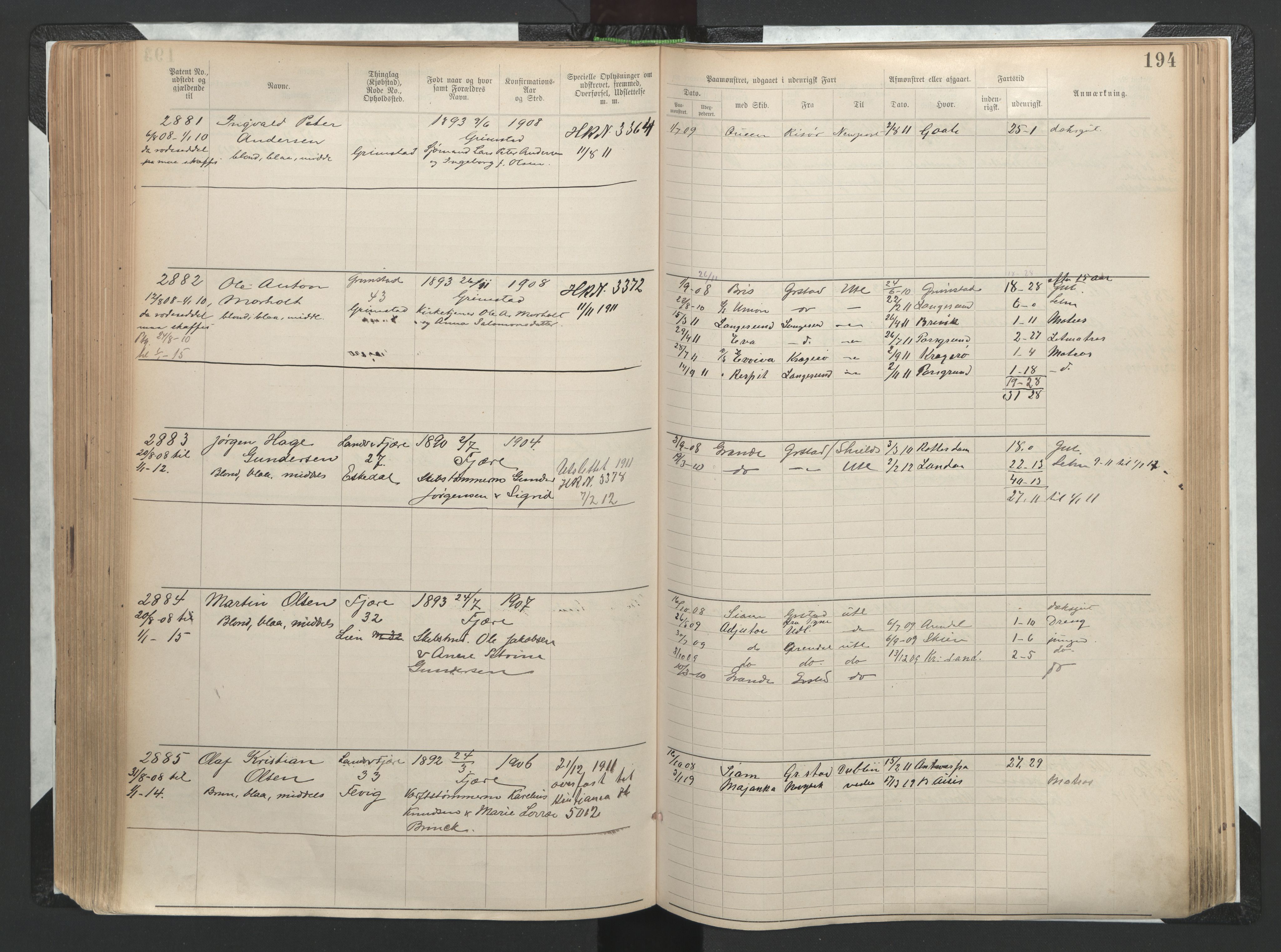 Grimstad mønstringskrets, AV/SAK-2031-0013/F/Fa/L0002: Annotasjonsrulle nr 1921-3452 med register, F-2, 1892-1948, s. 226