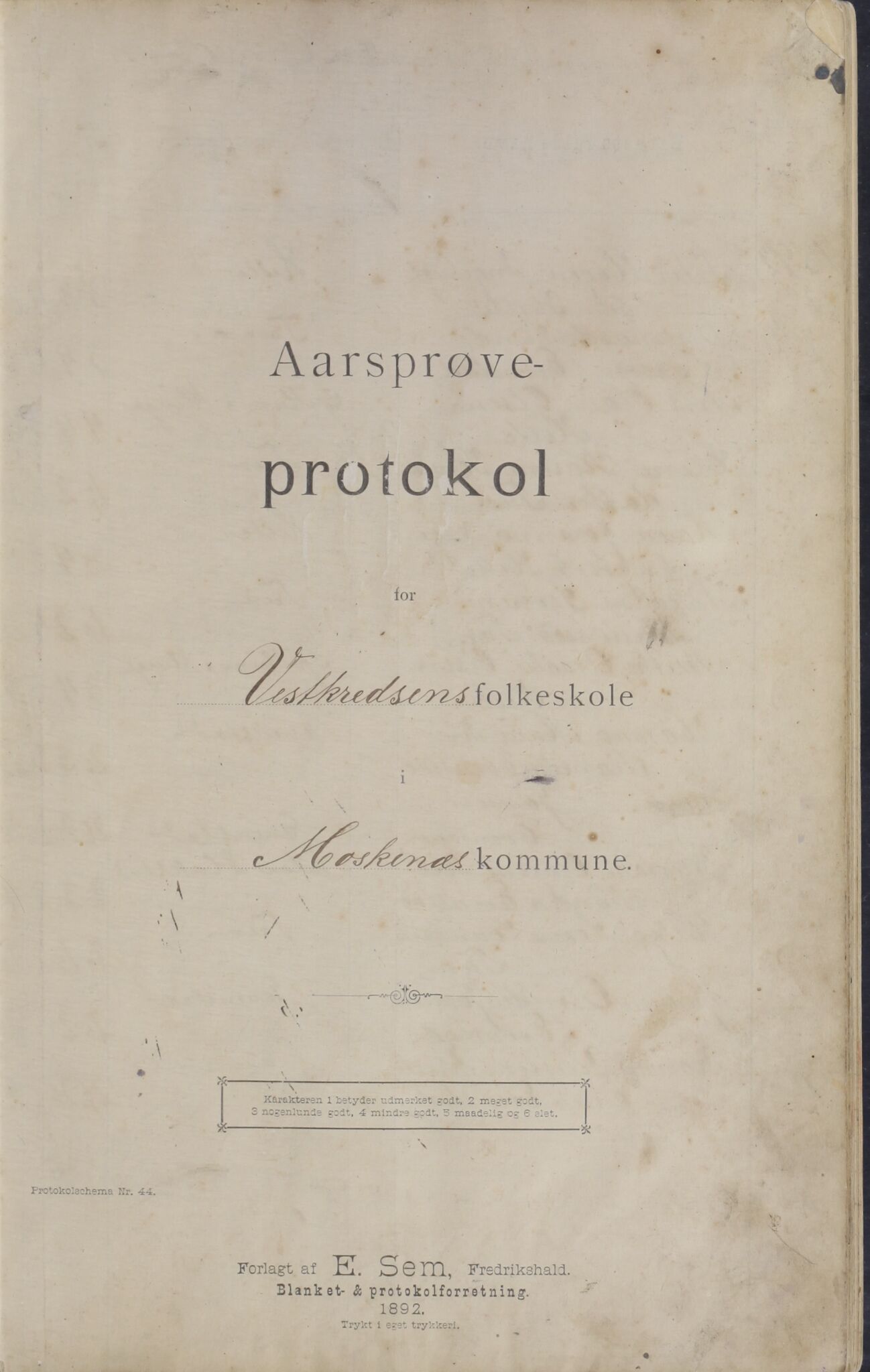 Moskenes kommune. Vestrekredsen folkeskole, AIN/K-18740.510.01/F/Fc/L0001: Årsprøve-protokoll, 1892-1912