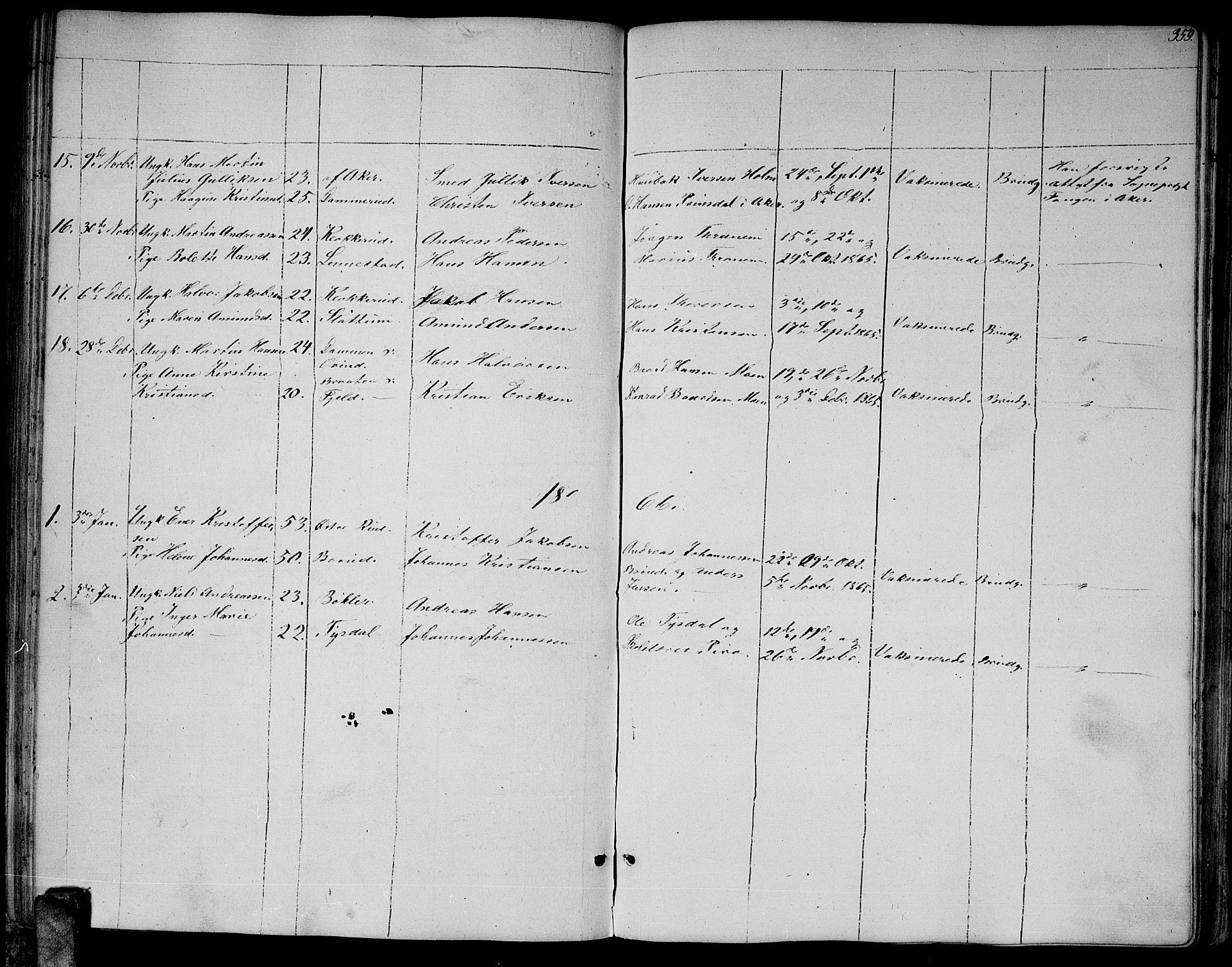Enebakk prestekontor Kirkebøker, SAO/A-10171c/G/Ga/L0004: Klokkerbok nr. I 4, 1850-1866, s. 359