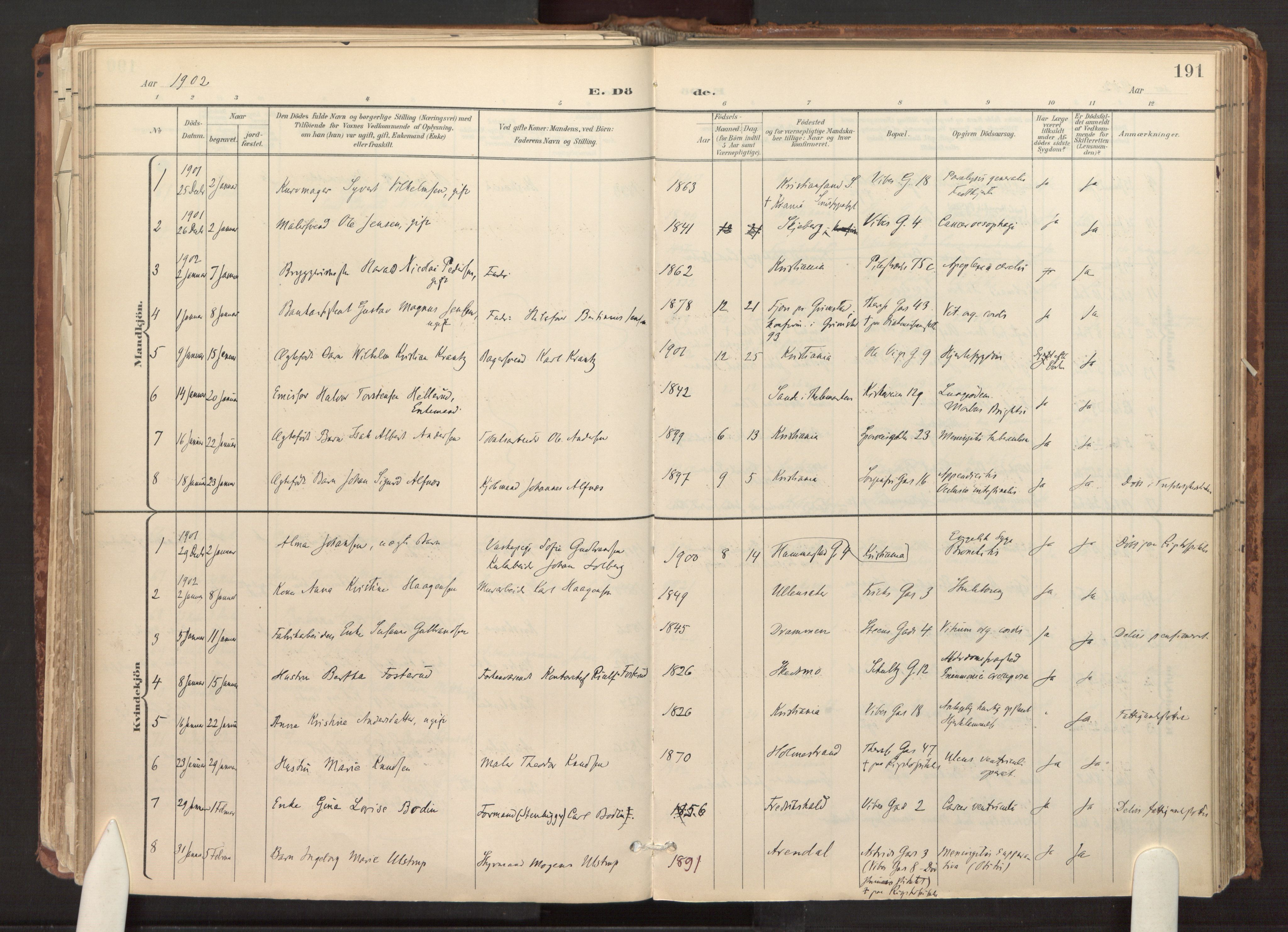 Fagerborg prestekontor Kirkebøker, AV/SAO-A-10844/F/Fa/L0003: Ministerialbok nr. 3, 1898-1916, s. 191