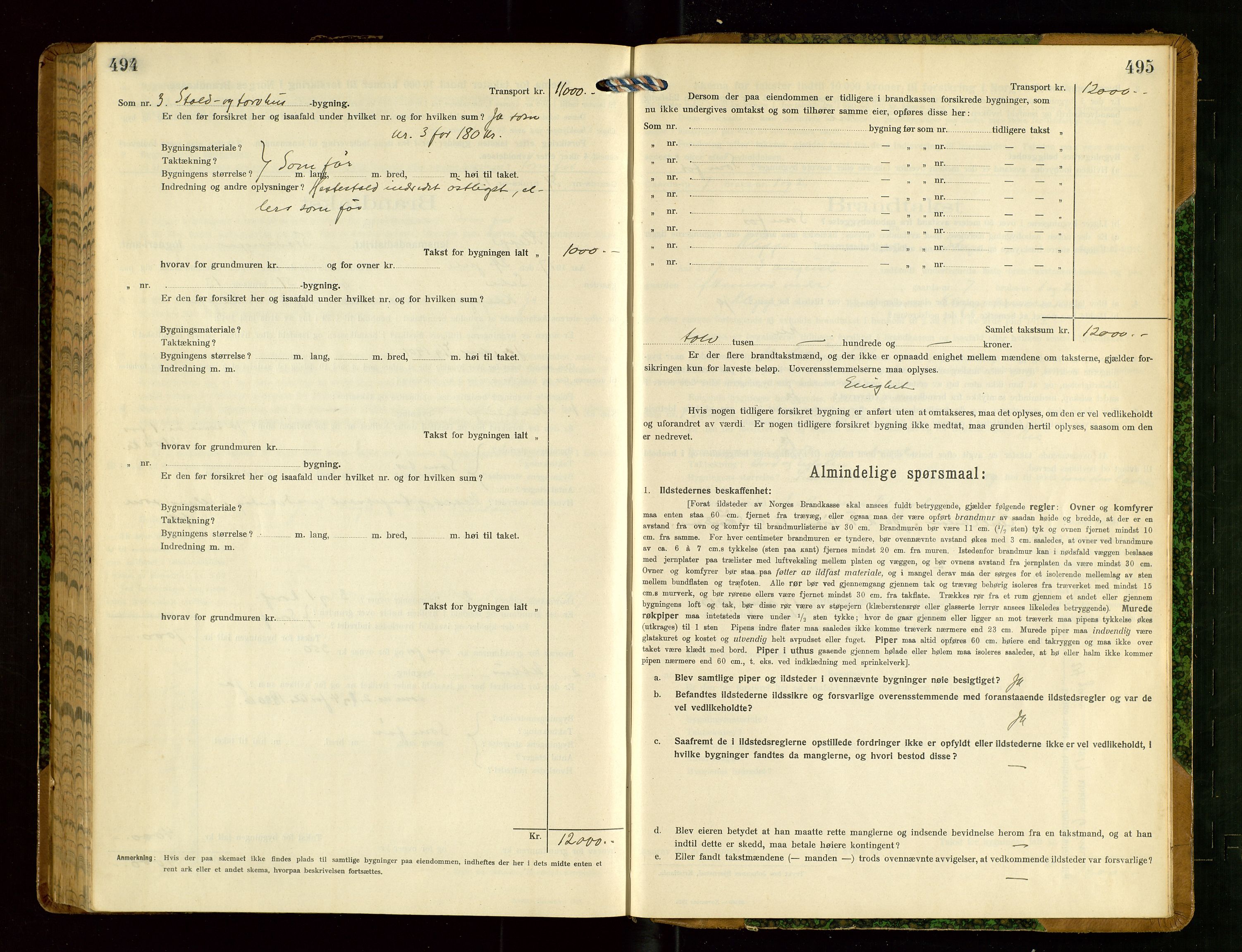 Klepp lensmannskontor, SAST/A-100163/Goc/L0008: "Brandtakstprotokol" m/register, 1914-1917, s. 494-495