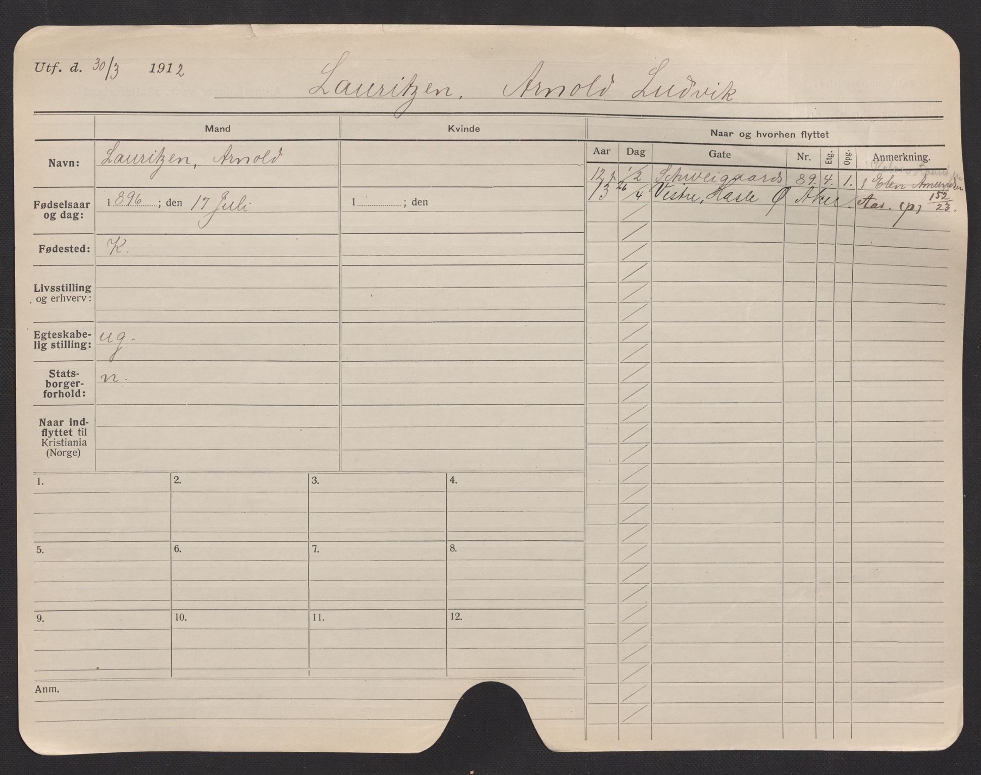 Oslo folkeregister, Registerkort, AV/SAO-A-11715/F/Fa/Fac/L0007: Menn, 1906-1914, s. 18a