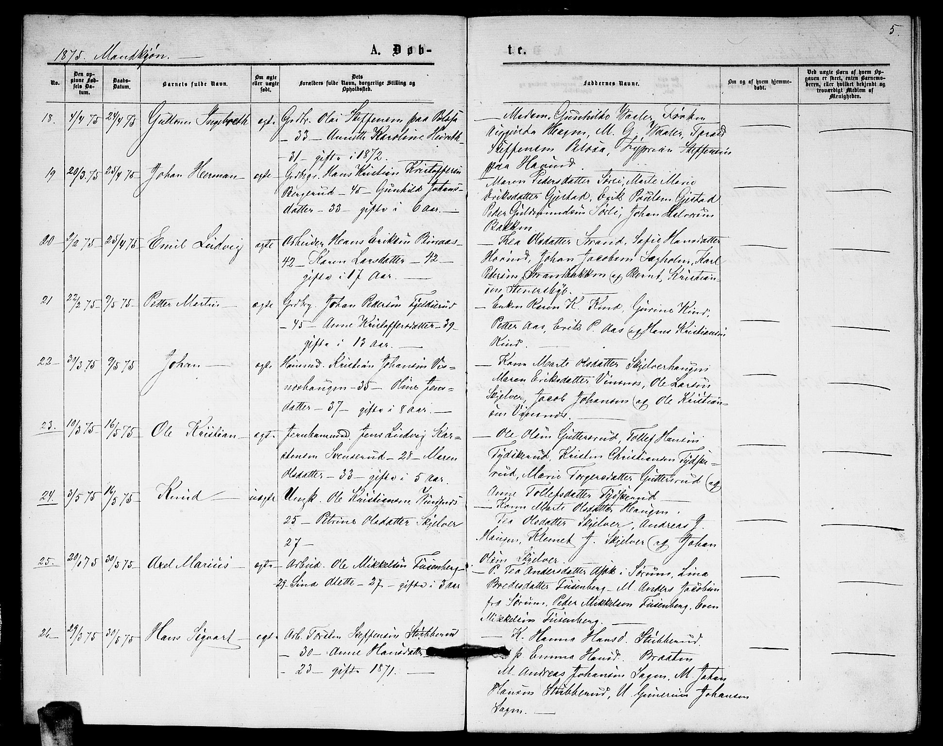 Fet prestekontor Kirkebøker, AV/SAO-A-10370a/G/Ga/L0005: Klokkerbok nr. I 5, 1875-1877, s. 5