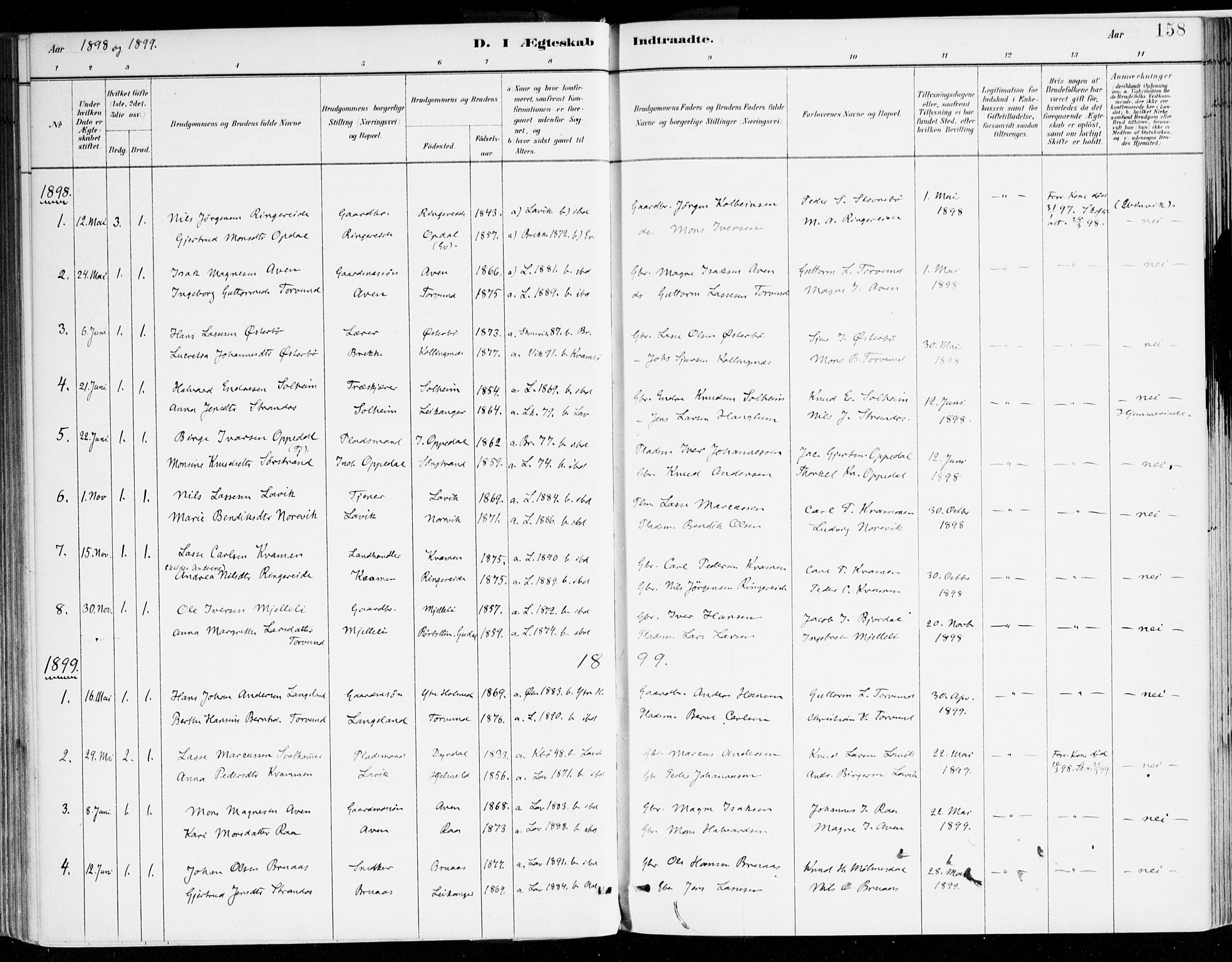 Lavik sokneprestembete, SAB/A-80901: Ministerialbok nr. B 1, 1882-1908, s. 158